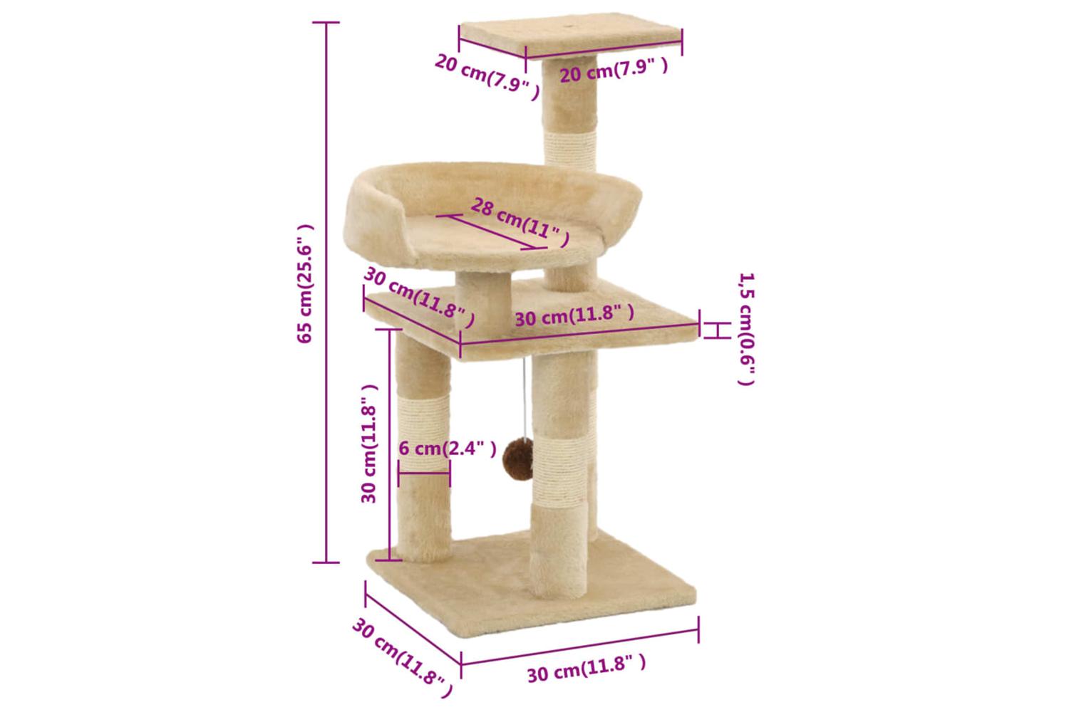 Cat Tree With Sisal Scratching Posts 65 Cm Beige-6