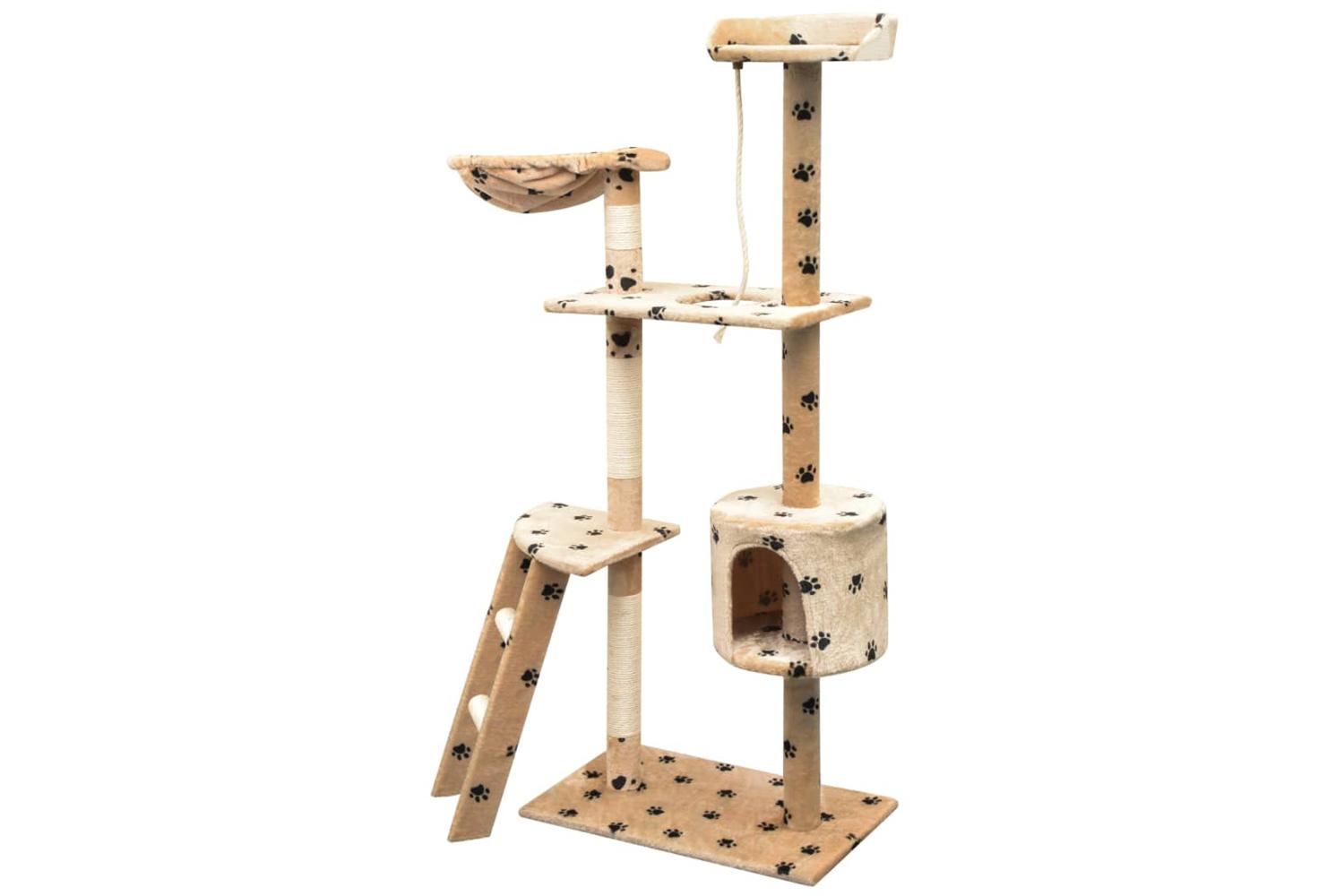 Cat Tree With Sisal Scratching Posts 150 Cm Paw Prints Beige-2