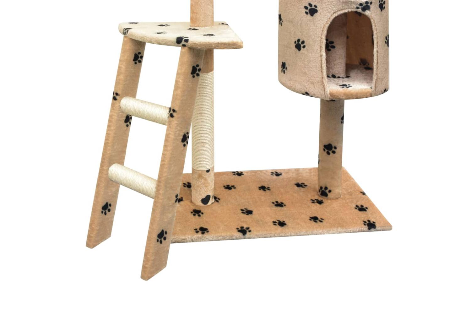 Cat Tree With Sisal Scratching Posts 150 Cm Paw Prints Beige-3