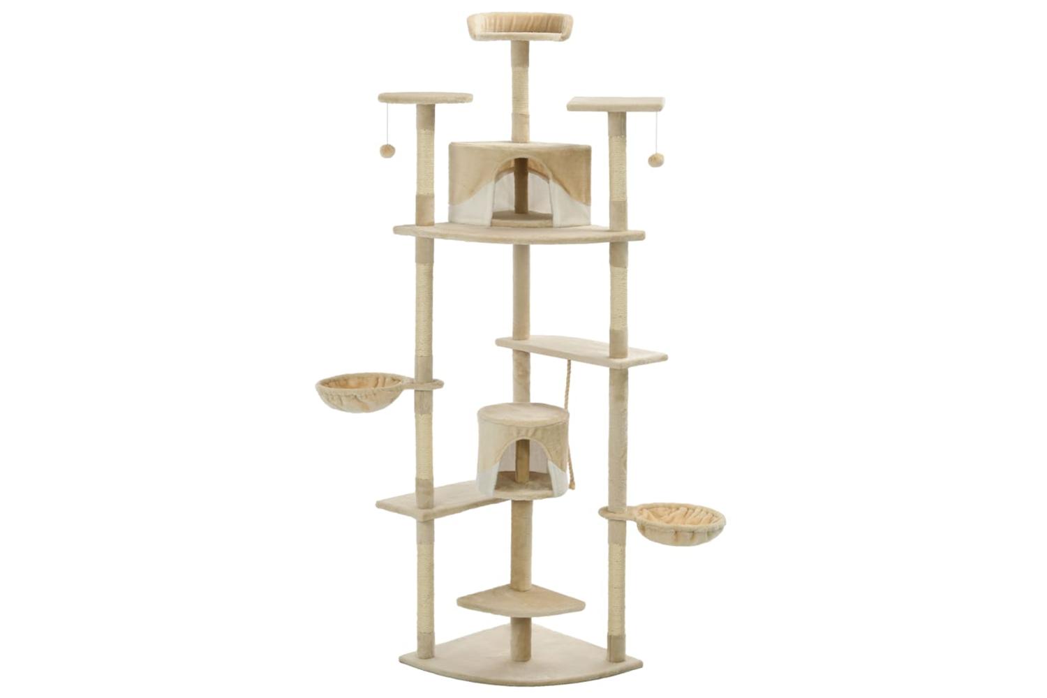 Cat Tree With Sisal Scratching Posts 203 Cm Beige And White-2
