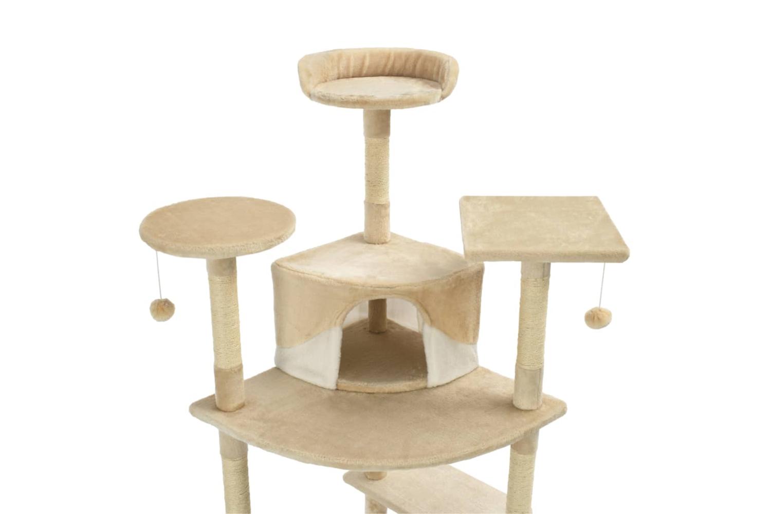 Cat Tree With Sisal Scratching Posts 203 Cm Beige And White-4