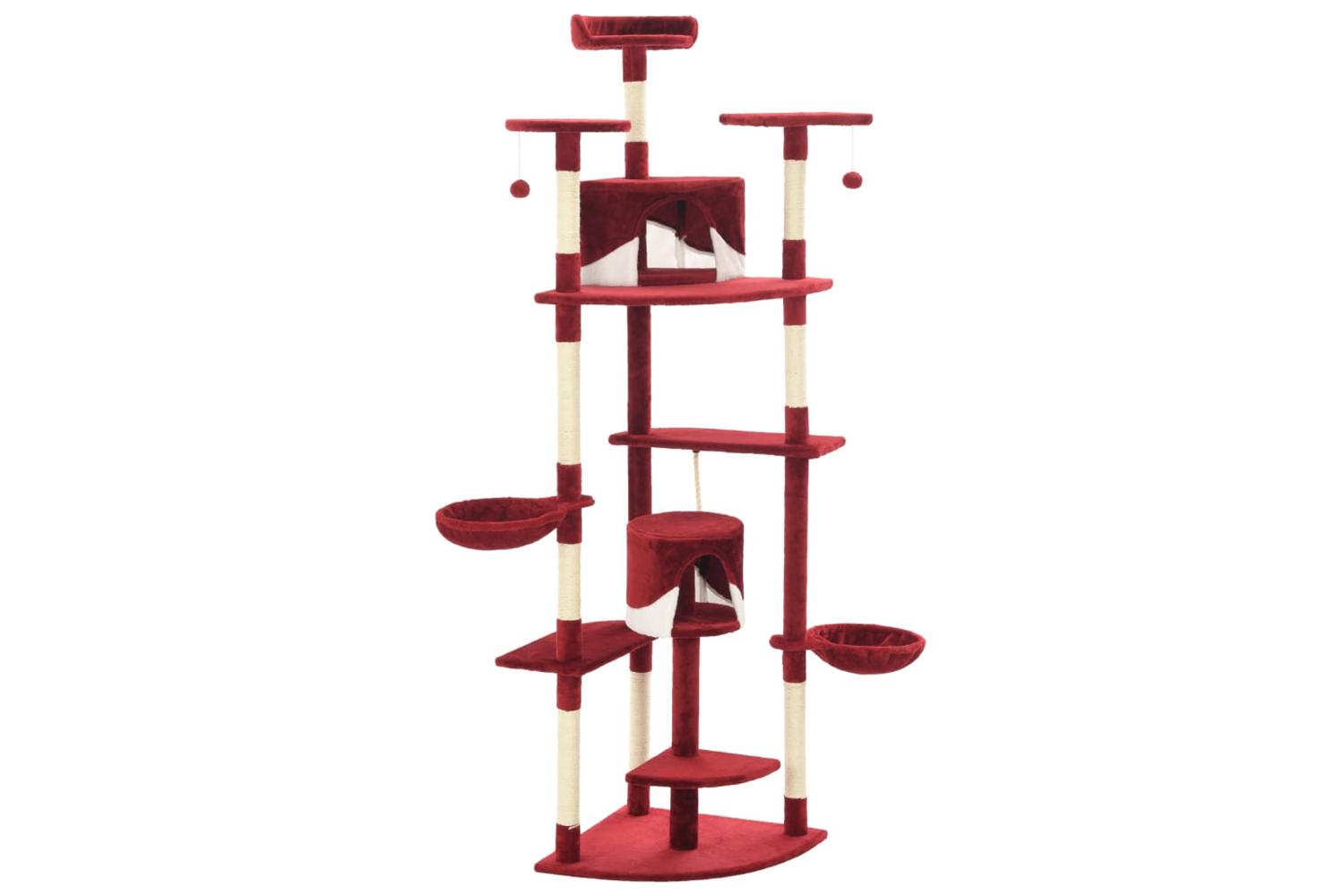 Cat Tree With Sisal Scratching Posts 203 Cm Red And White-3