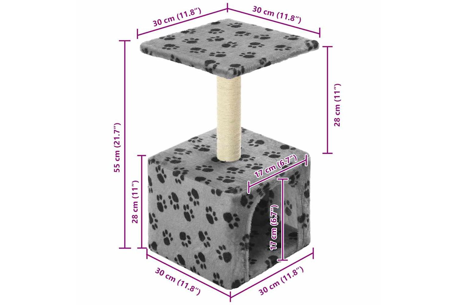 Cat Tree With Sisal Scratching Post 55 Cm Grey Paw Print-7