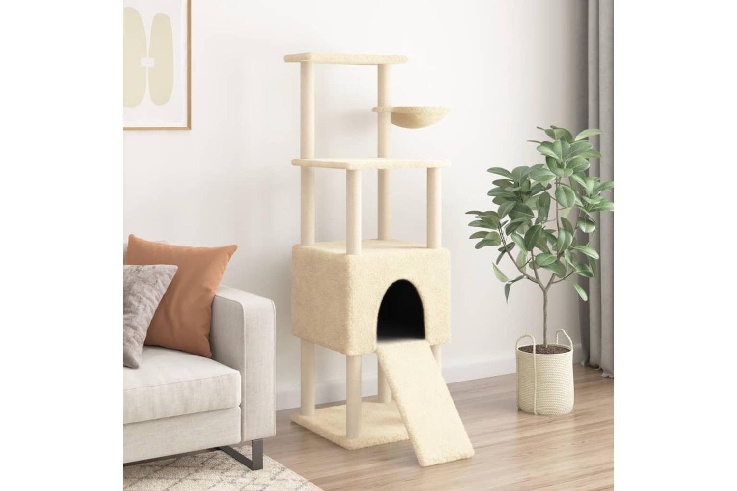 Cat Tree With Sisal Scratching Posts Cream 153 Cm-3