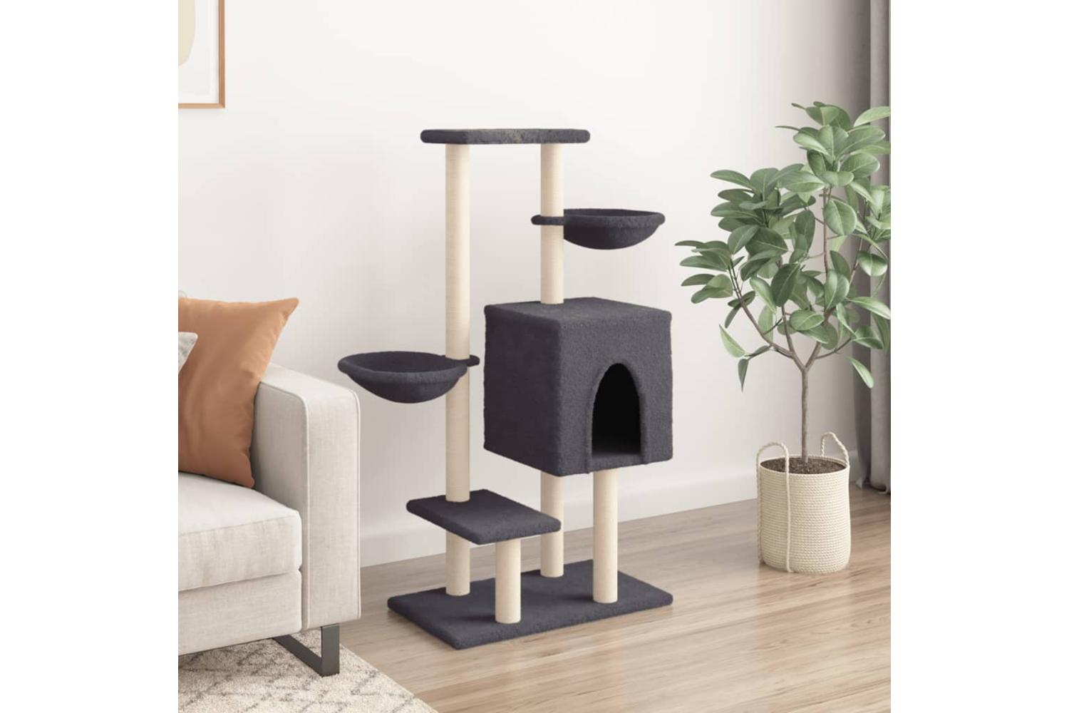 Cat Tree With Sisal Scratching Posts Dark Grey 117 Cm-3