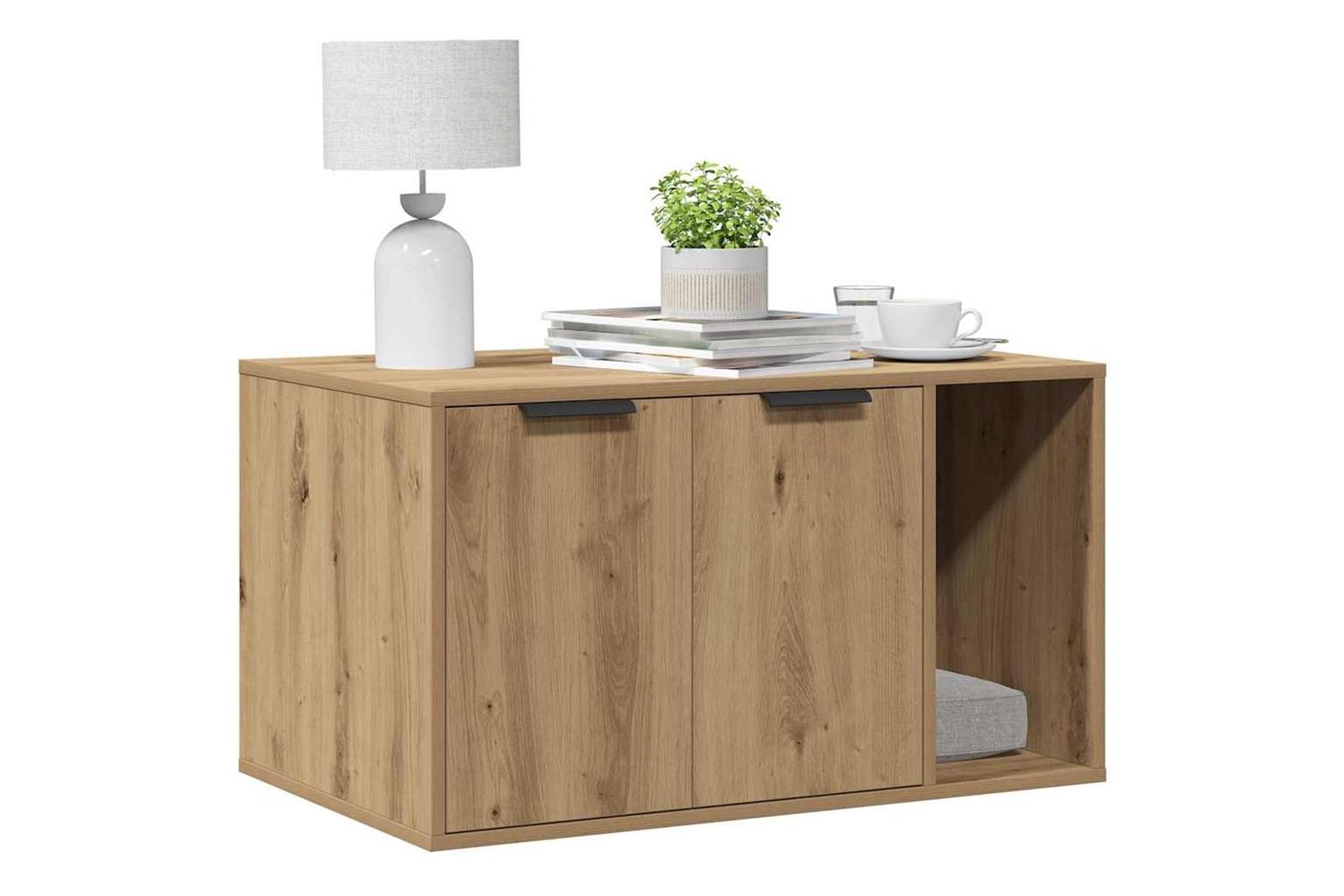 Cat Litter Box Enclosure Artisian Oak 80x50x45 Cm Engineered Wood-3