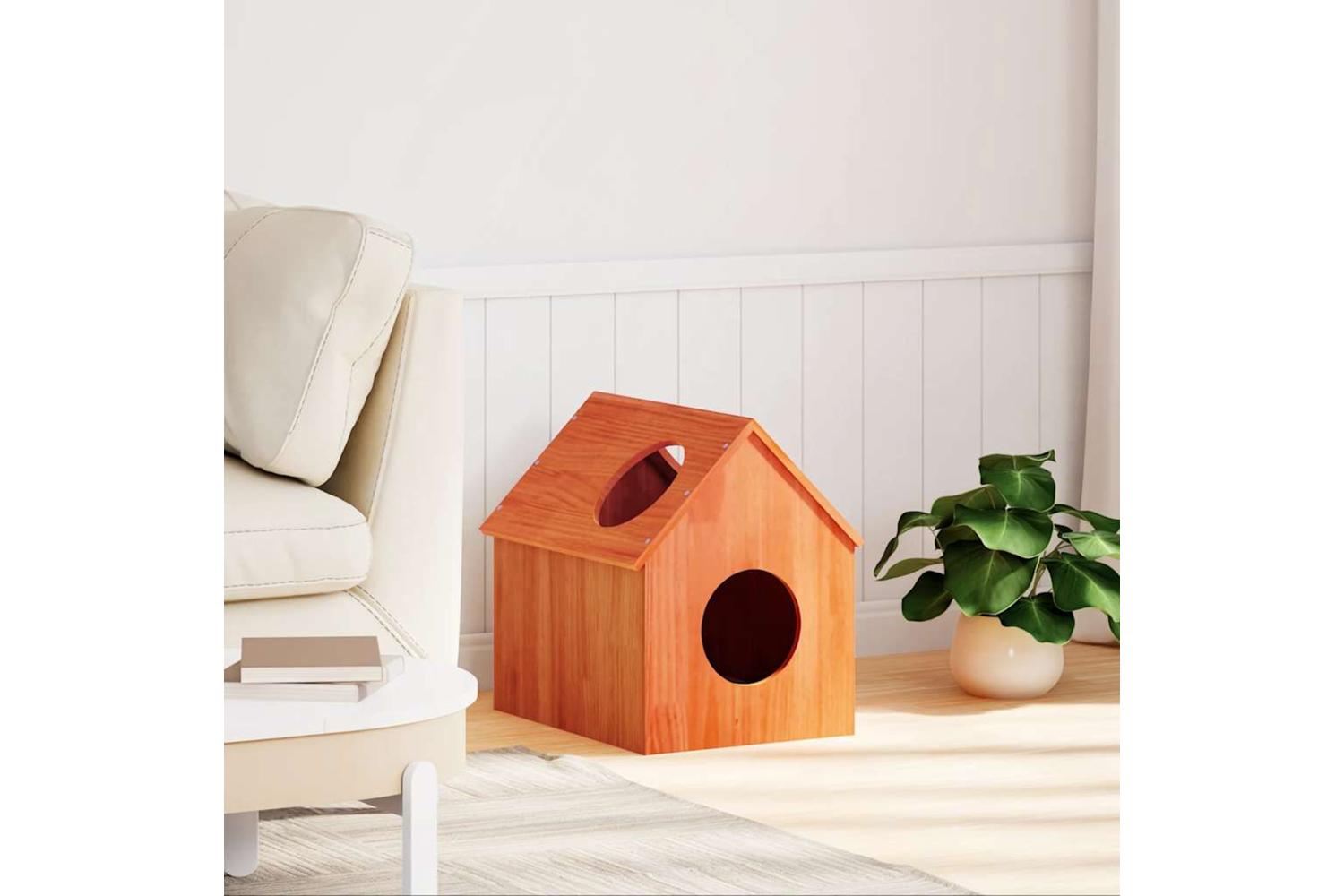 Cat House Wax Brown 41x50x50 Cm Solid Wood Pine-2