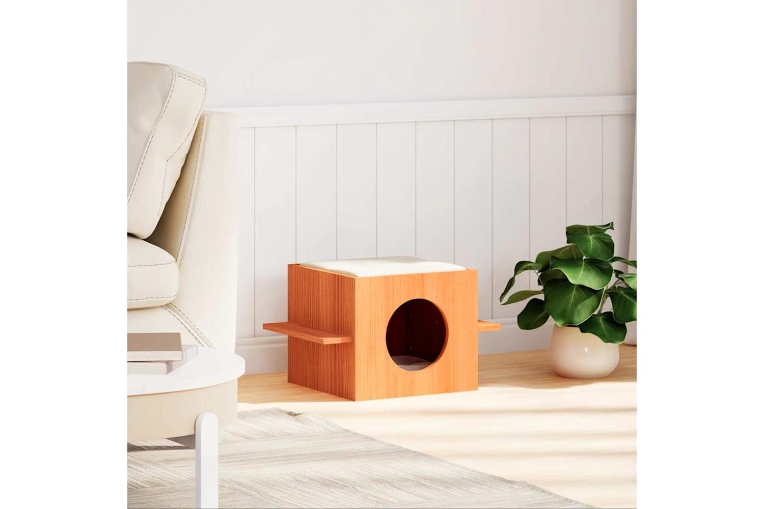 Cat House Wax Brown 51x35x30 Cm Solid Wood Pine-2