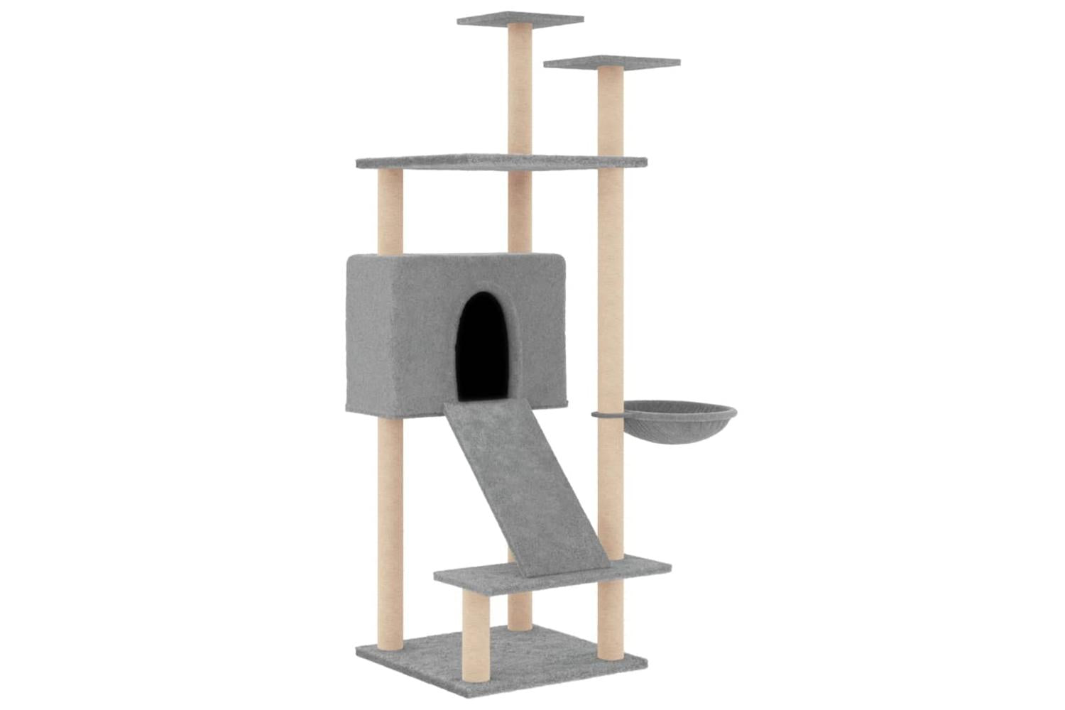 Cat Tree With Sisal Scratching Posts Light Grey 153 Cm-2