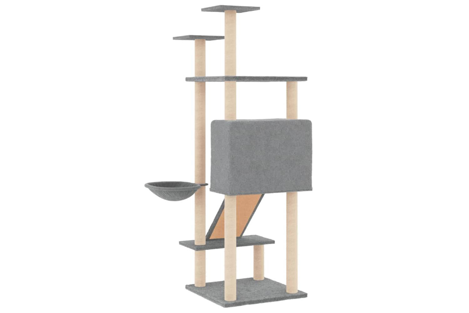 Cat Tree With Sisal Scratching Posts Light Grey 153 Cm-5