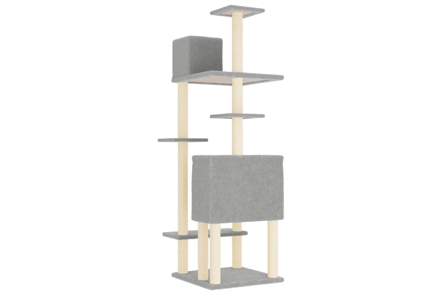 Cat Tree With Sisal Scratching Posts Light Grey 154 Cm-5