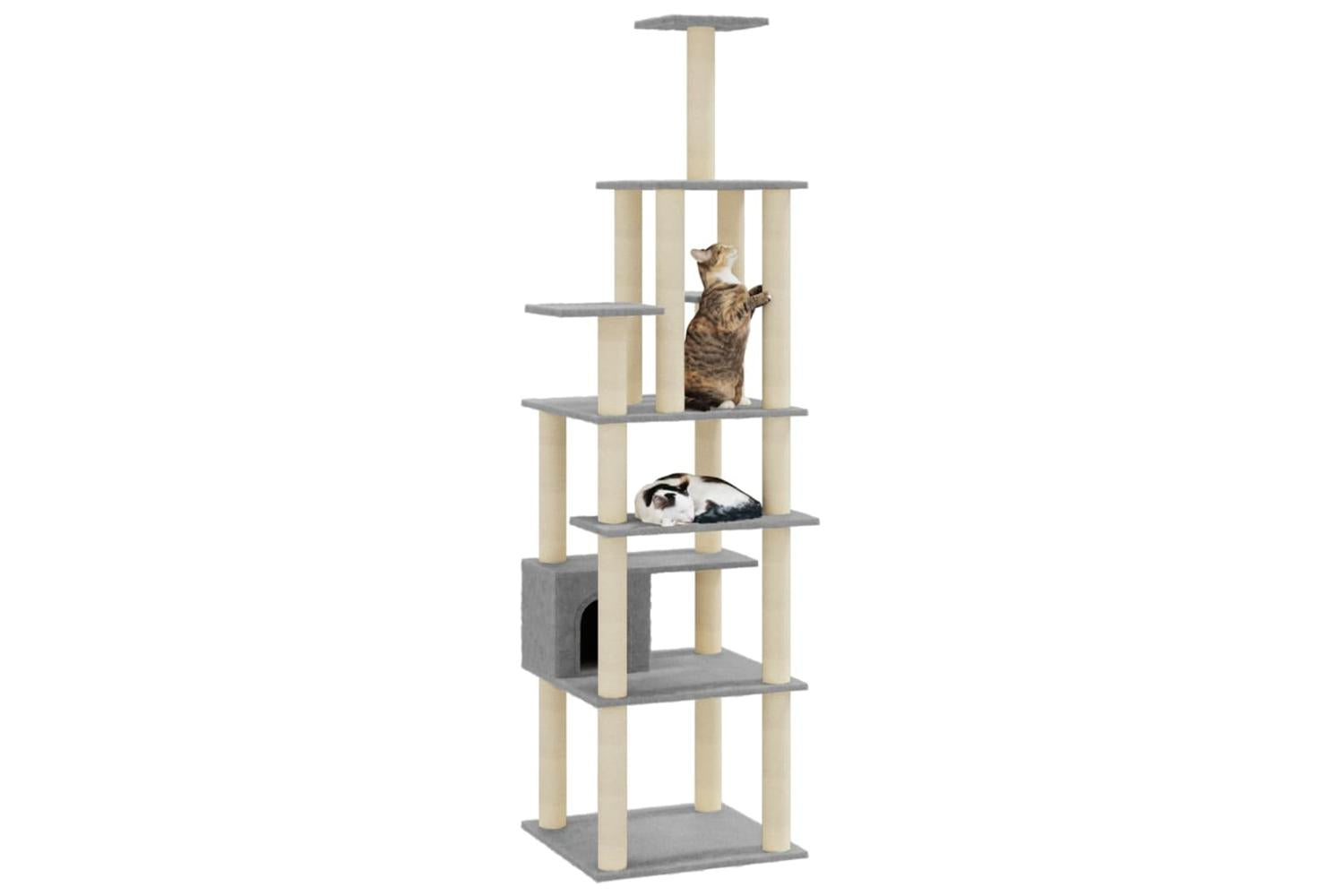 Cat Tree With Sisal Scratching Posts Light Grey 183 Cm-3