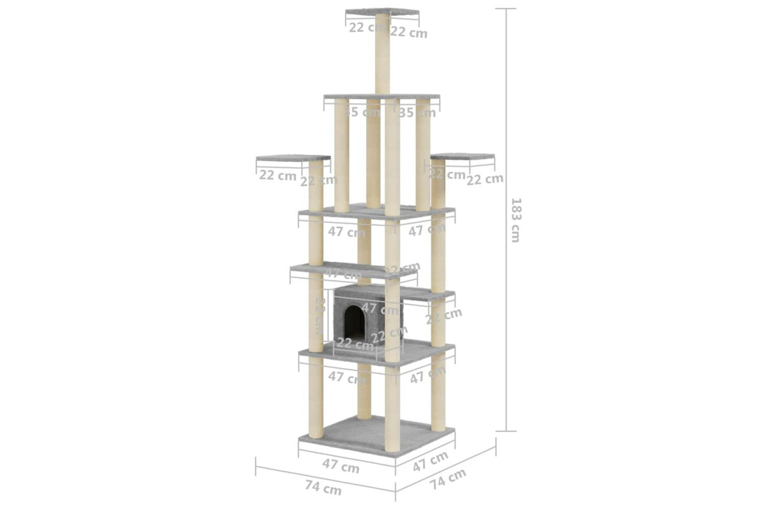 Cat Tree With Sisal Scratching Posts Light Grey 183 Cm-8