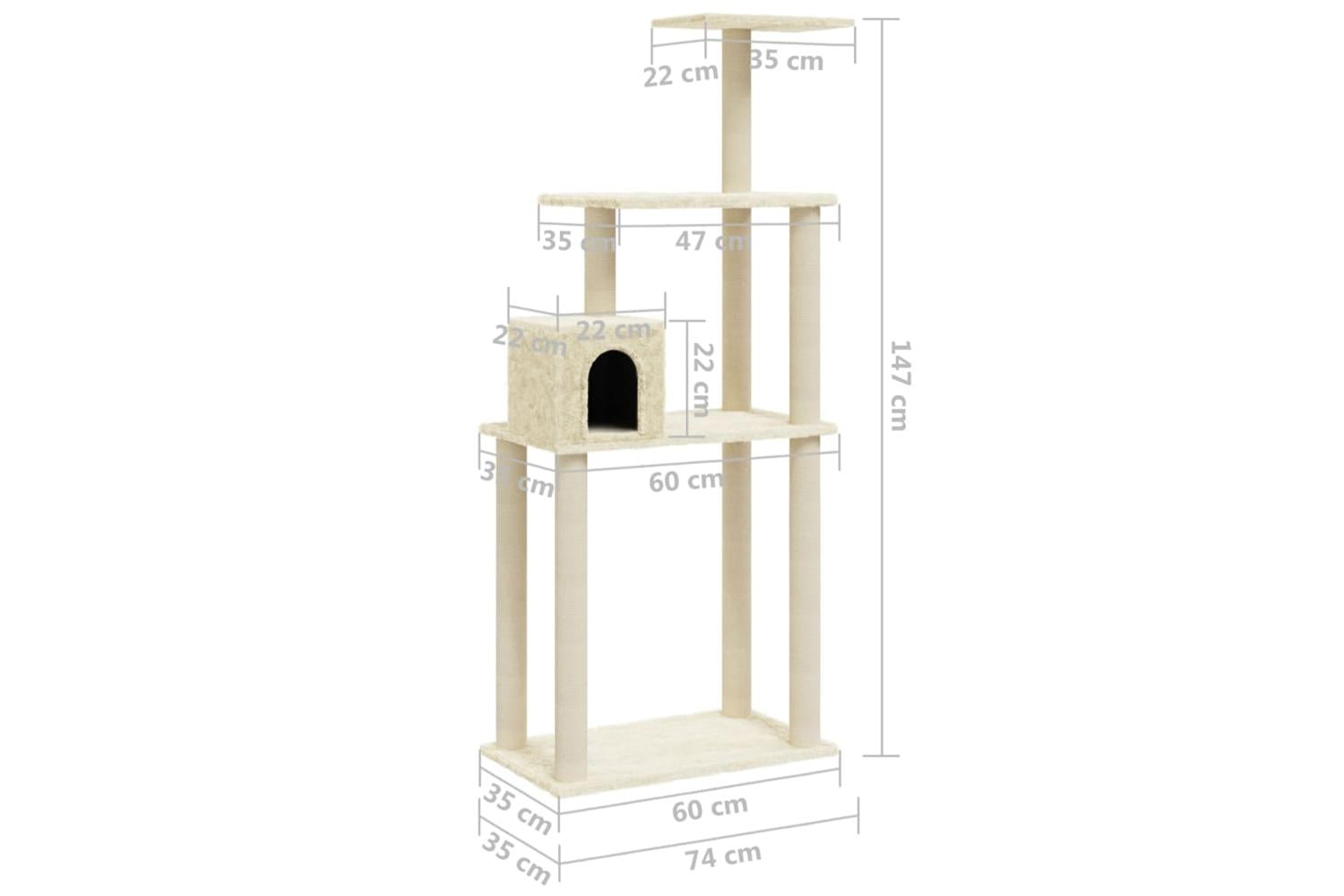 Cat Tree With Sisal Scratching Posts Cream 147 Cm-8