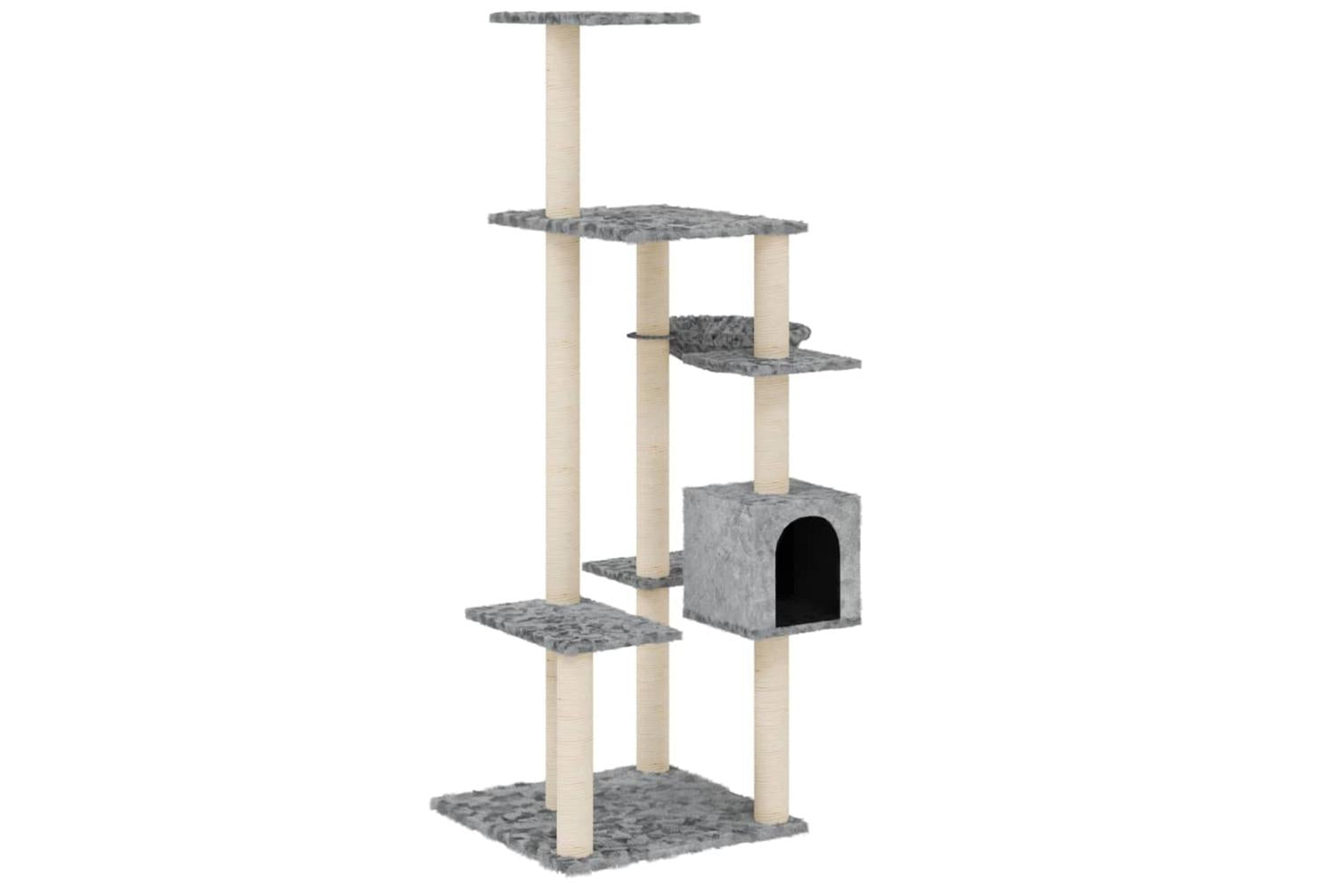 Cat Tree With Sisal Scratching Posts Light Grey 142 Cm-2