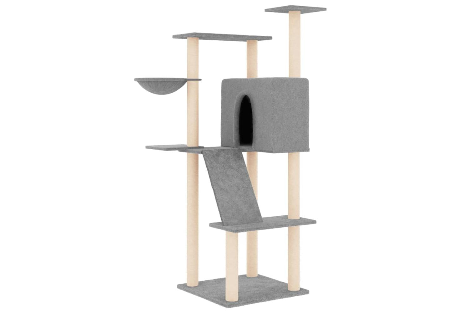 Cat Tree With Sisal Scratching Posts Light Grey 143 Cm-2