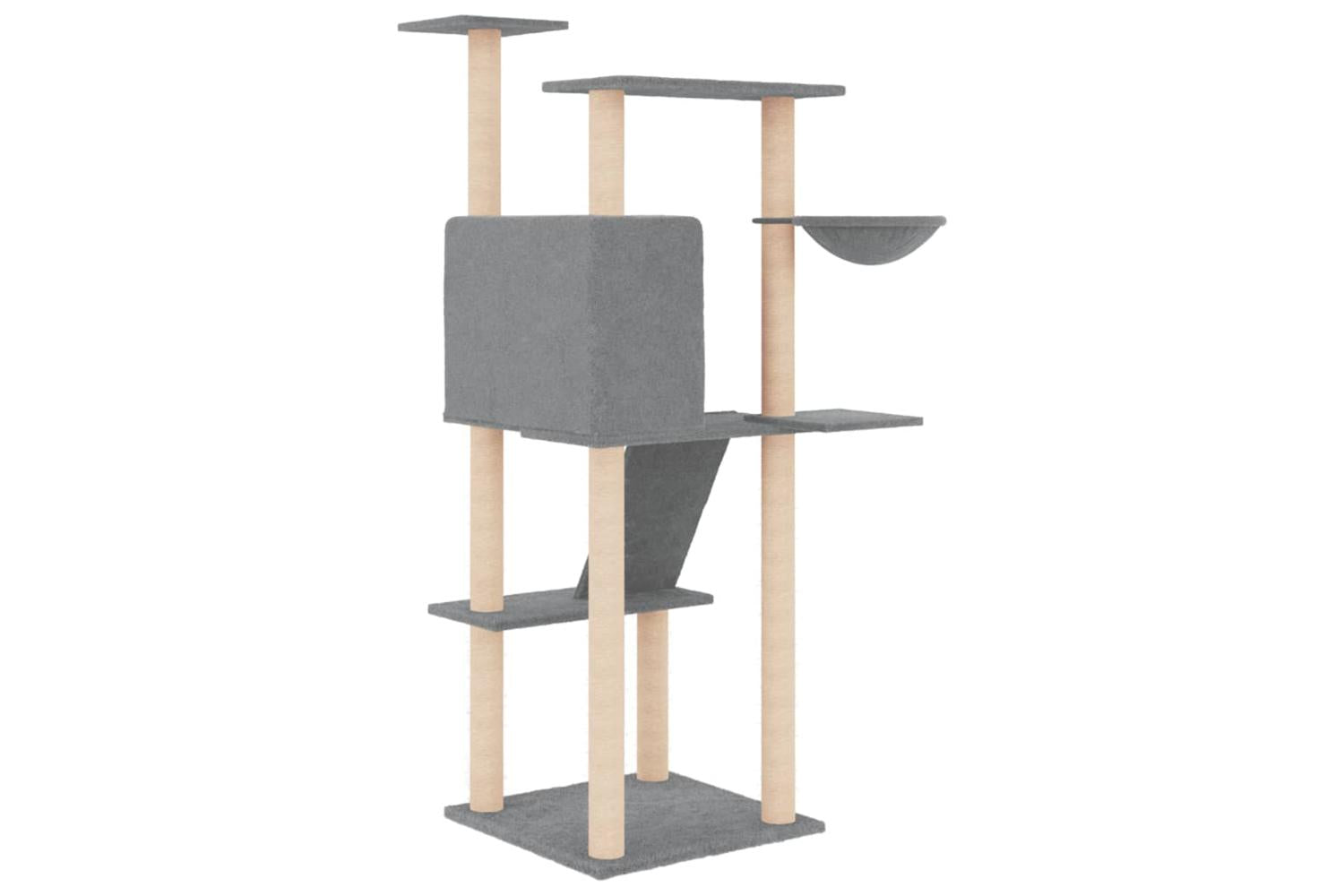 Cat Tree With Sisal Scratching Posts Light Grey 143 Cm-5