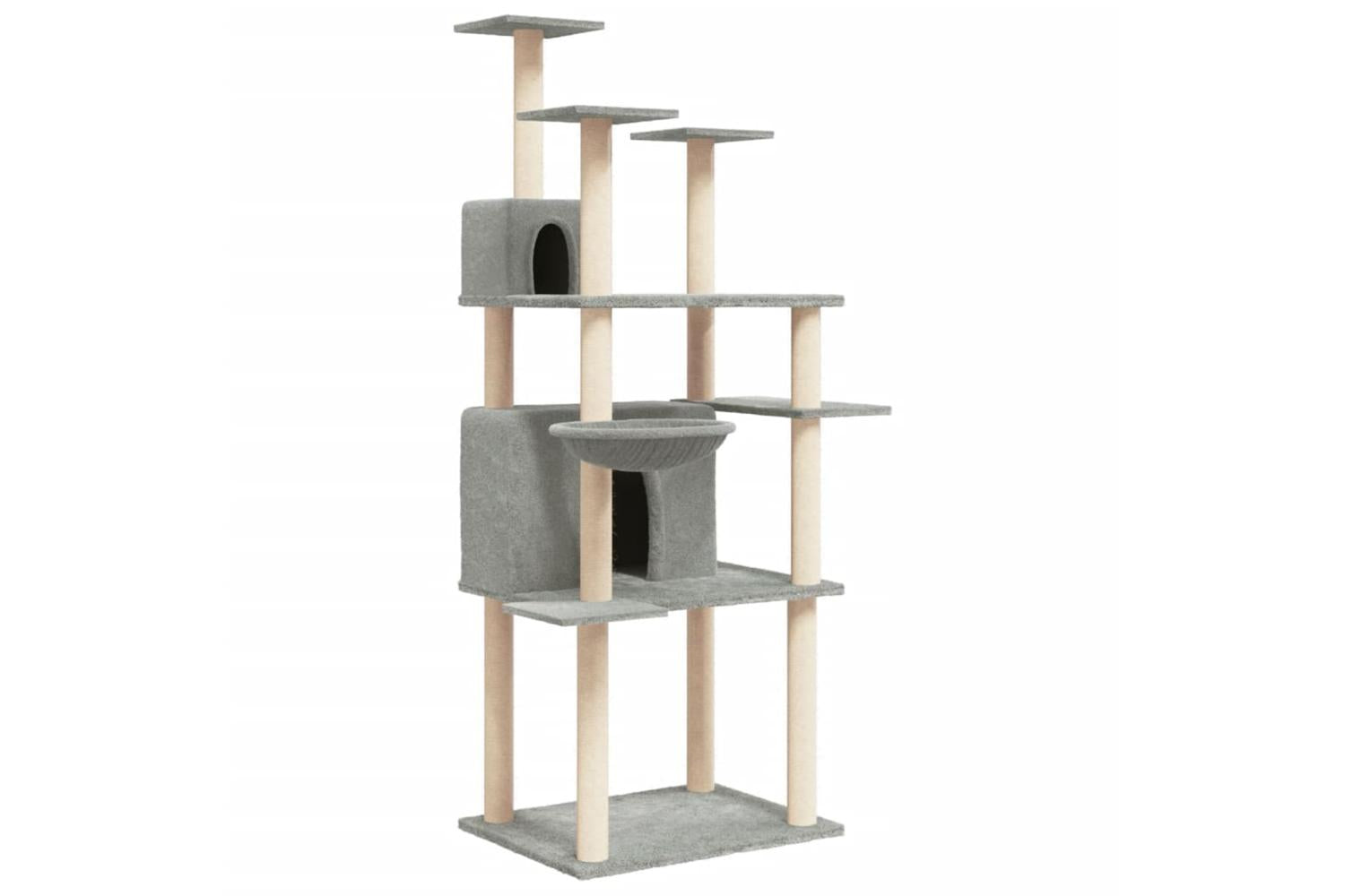 Cat Tree With Sisal Scratching Posts Light Grey 166 Cm-2