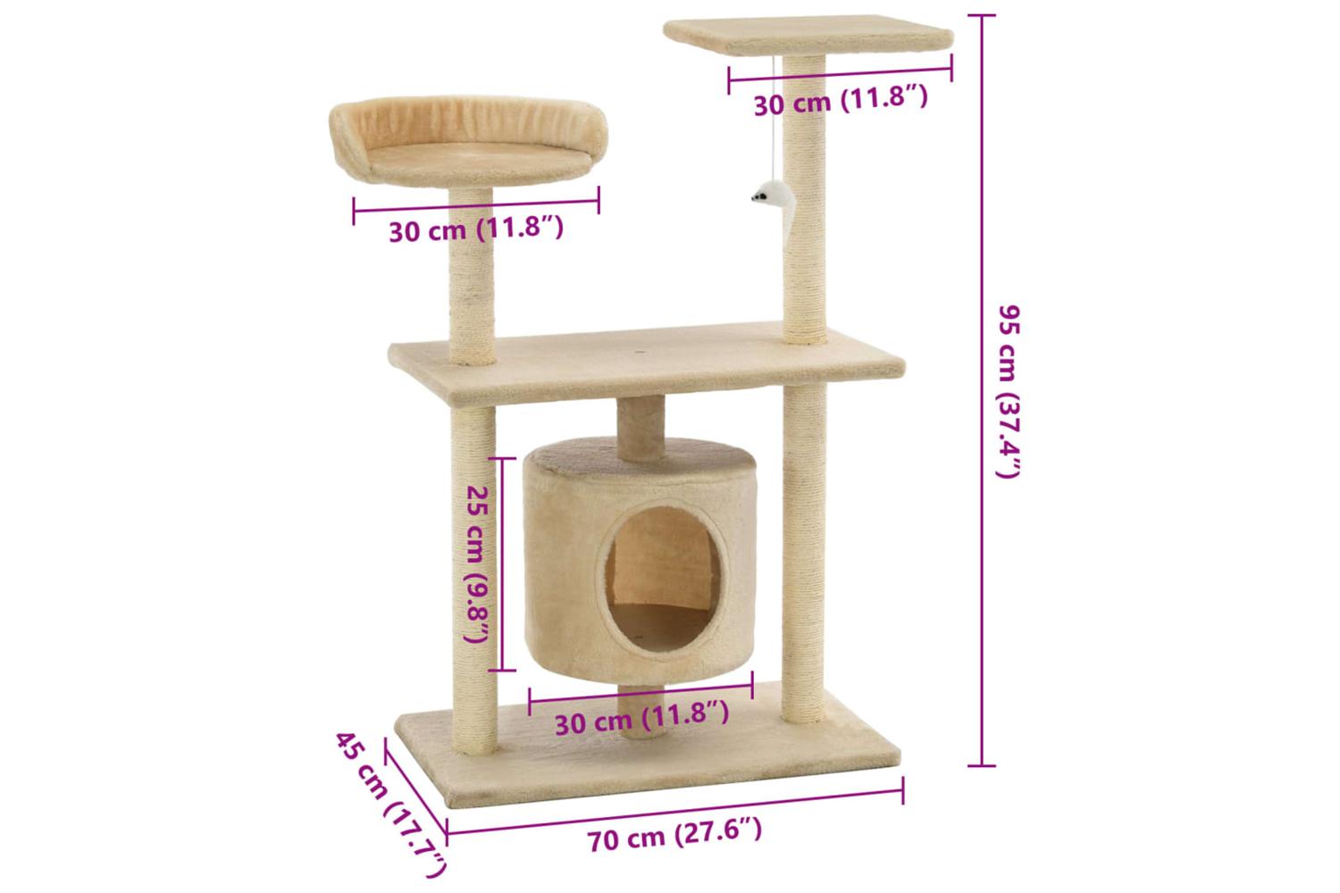 Cat Tree With Sisal Scratching Posts 95 Cm Beige-8