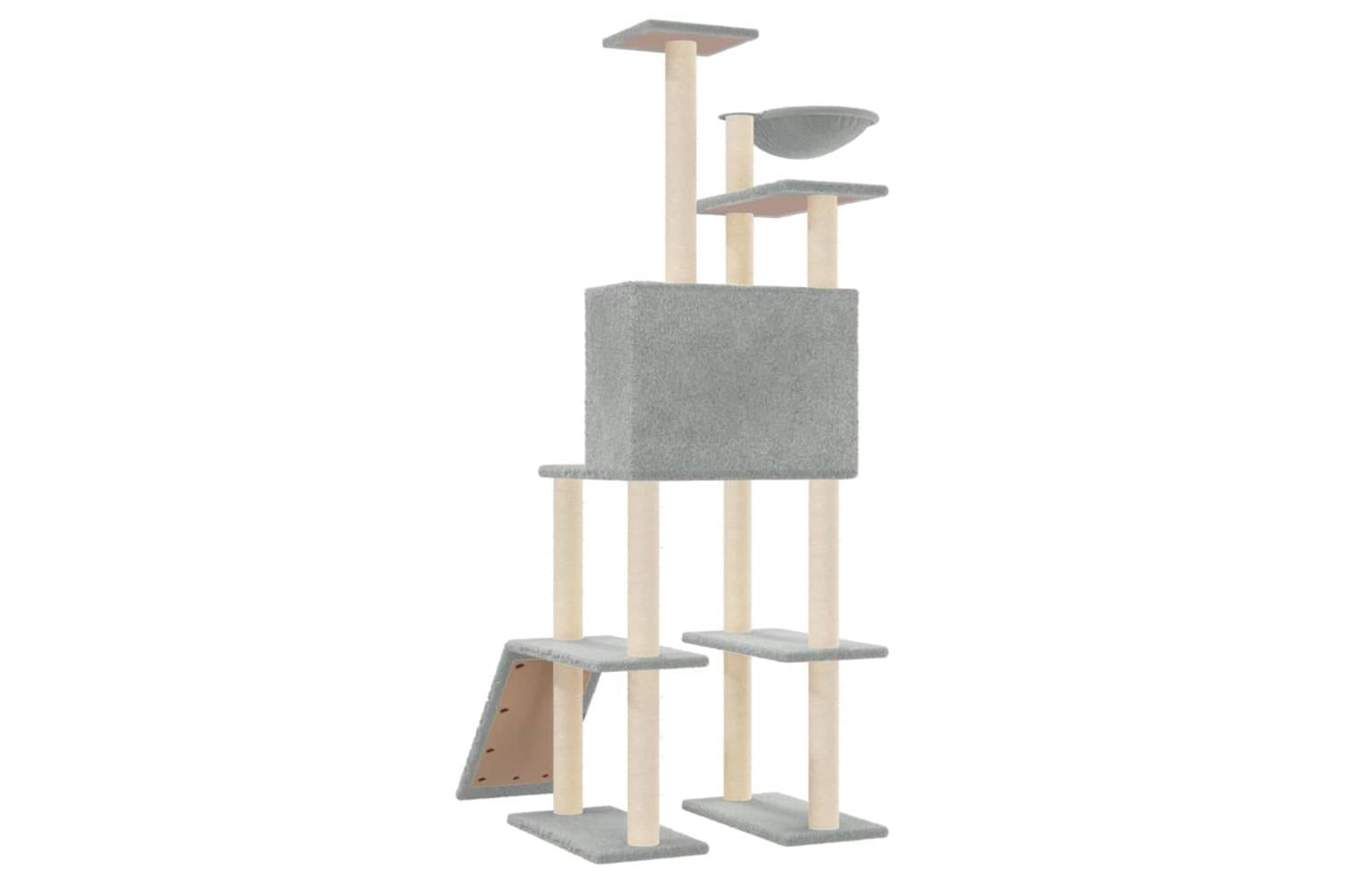 Cat Tree With Sisal Scratching Posts Light Grey 166 Cm-5