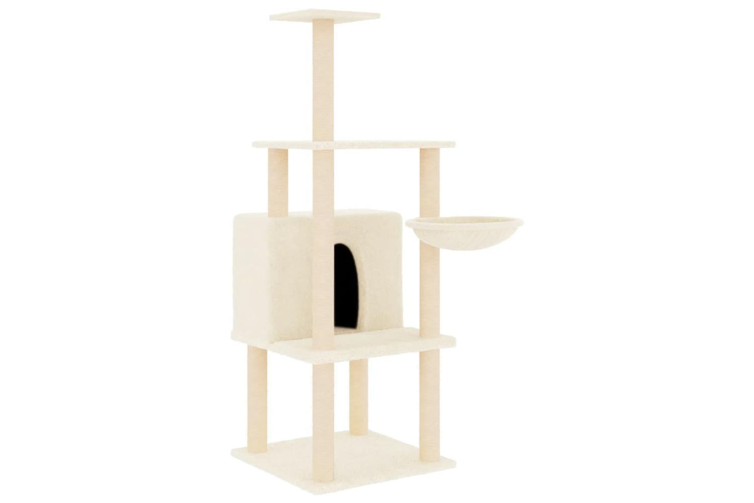 Cat Tree With Sisal Scratching Posts Cream 132 Cm-2