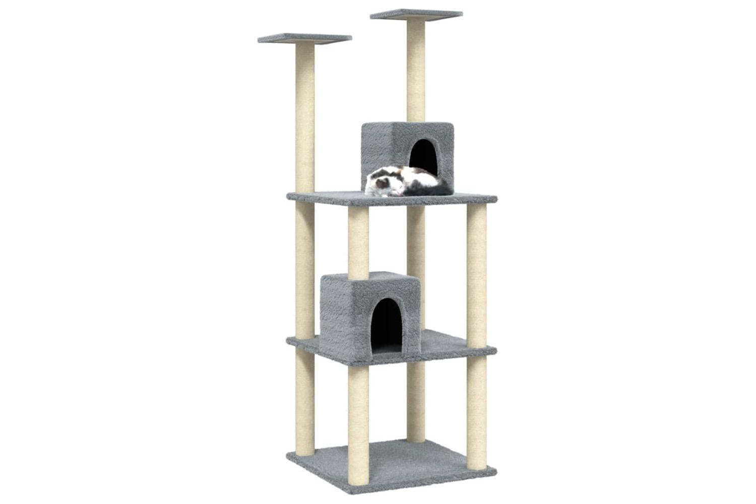 Cat Tree With Sisal Scratching Posts Light Grey 141 Cm-3