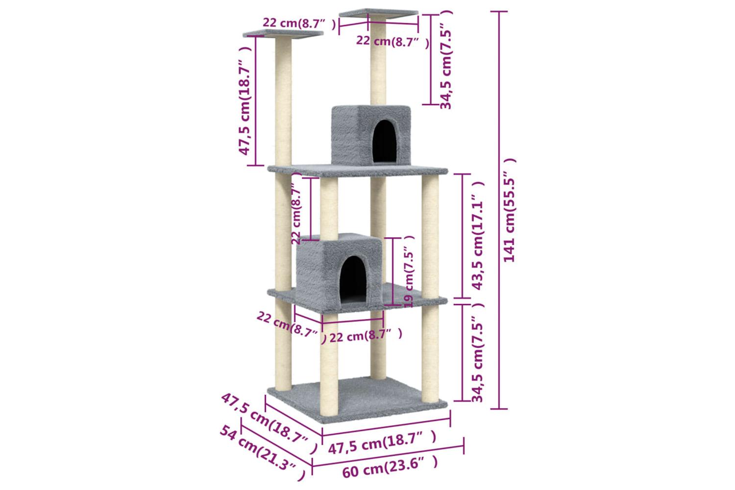 Cat Tree With Sisal Scratching Posts Light Grey 141 Cm-8