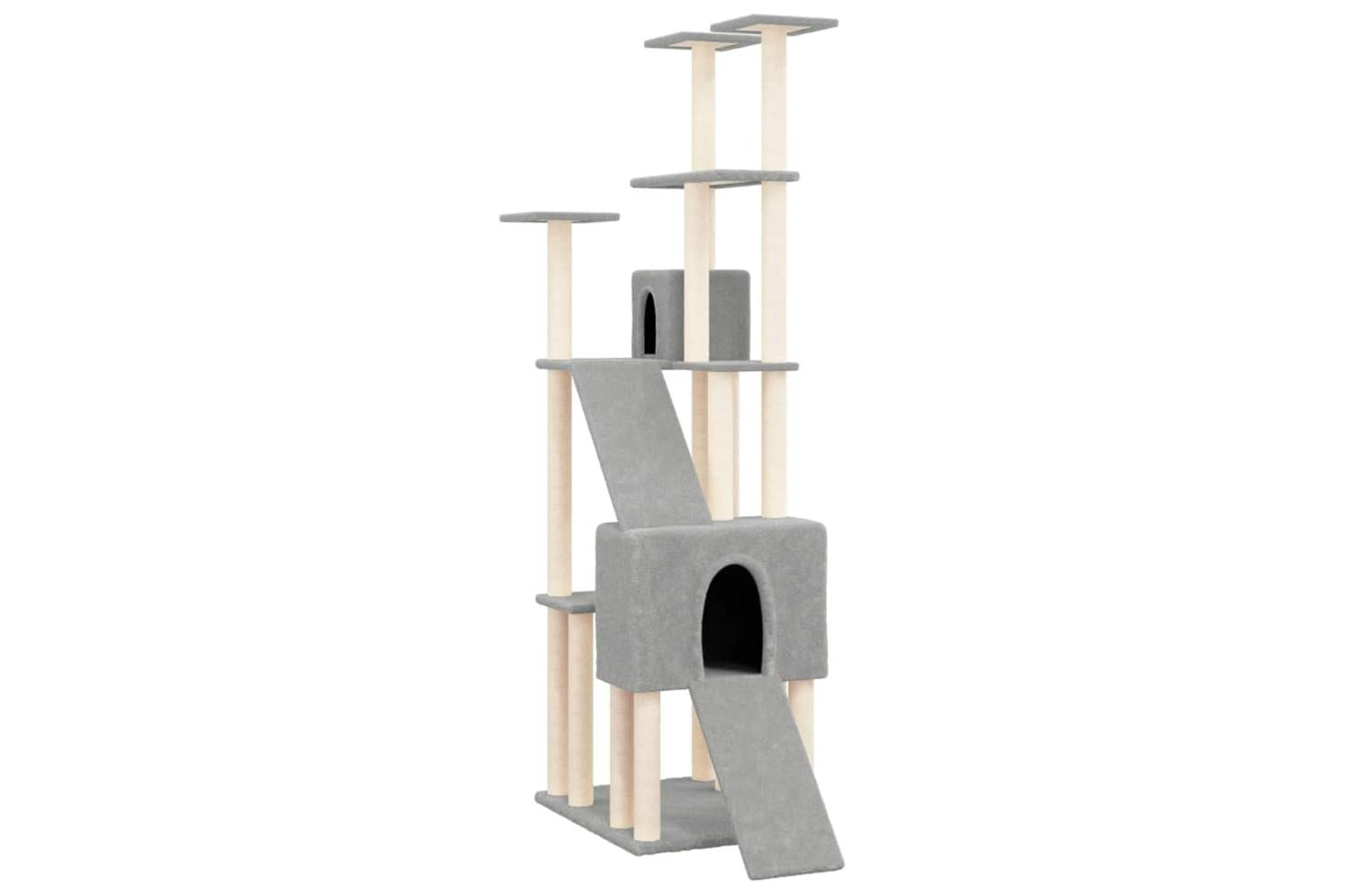 Cat Tree With Sisal Scratching Posts Light Grey 190 Cm-2