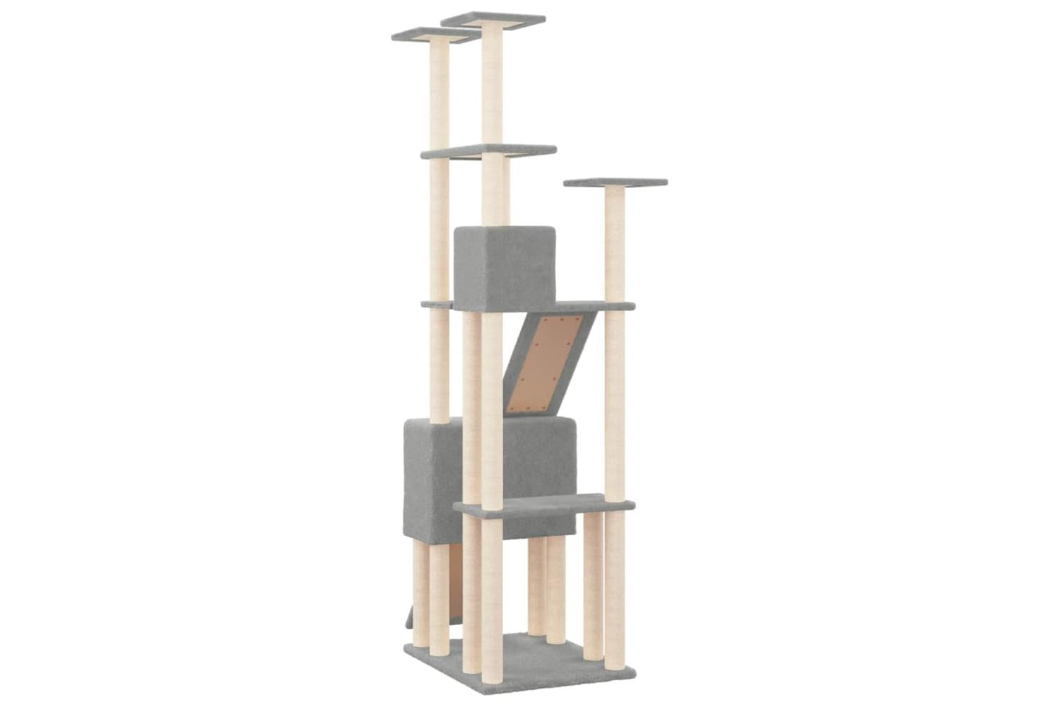 Cat Tree With Sisal Scratching Posts Light Grey 190 Cm-5