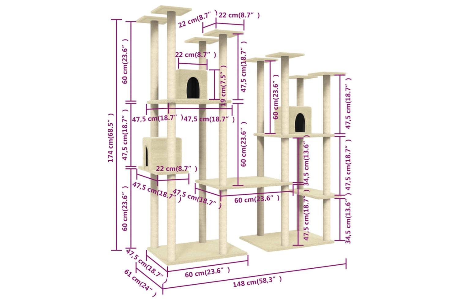 Cat Tree With Sisal Scratching Posts Cream 174 Cm-8