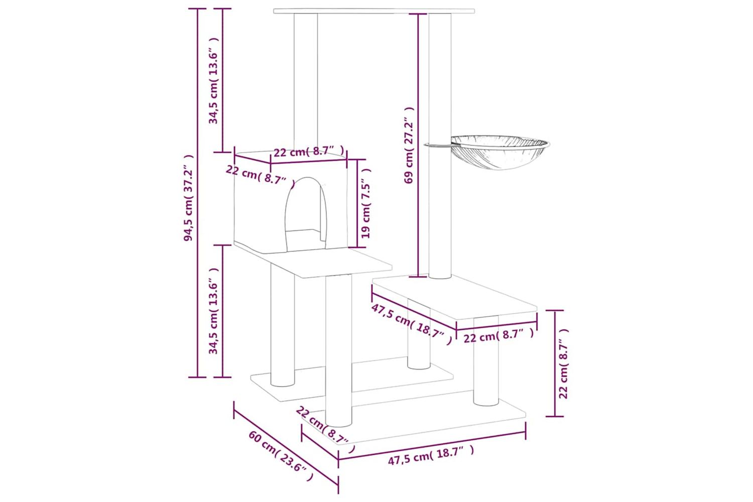 Cat Tree With Sisal Scratching Posts Light Grey 945 Cm-7