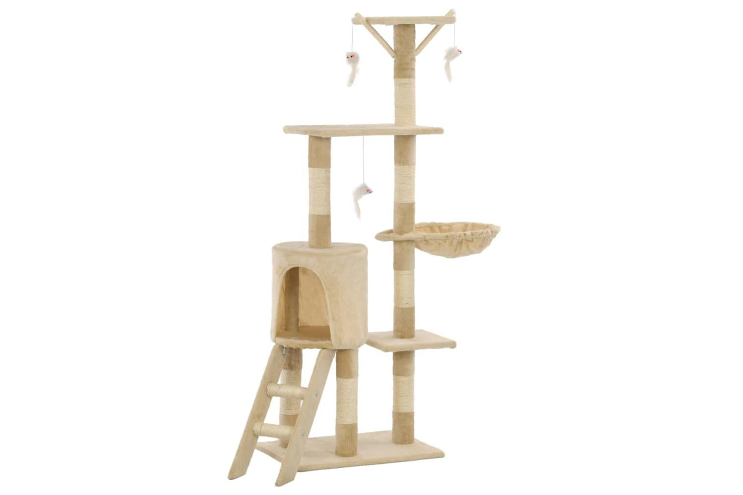 Cat Tree With Sisal Scratching Posts 138 Cm Beige-2