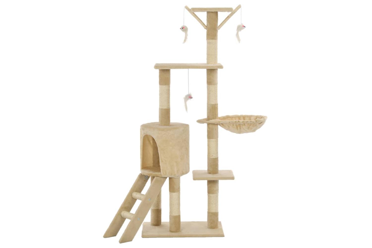 Cat Tree With Sisal Scratching Posts 138 Cm Beige-3