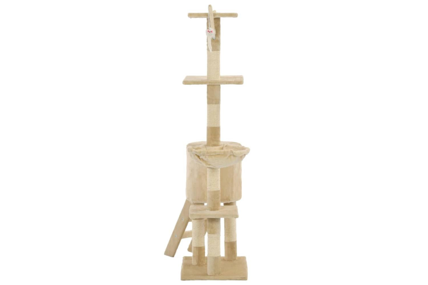Cat Tree With Sisal Scratching Posts 138 Cm Beige-5