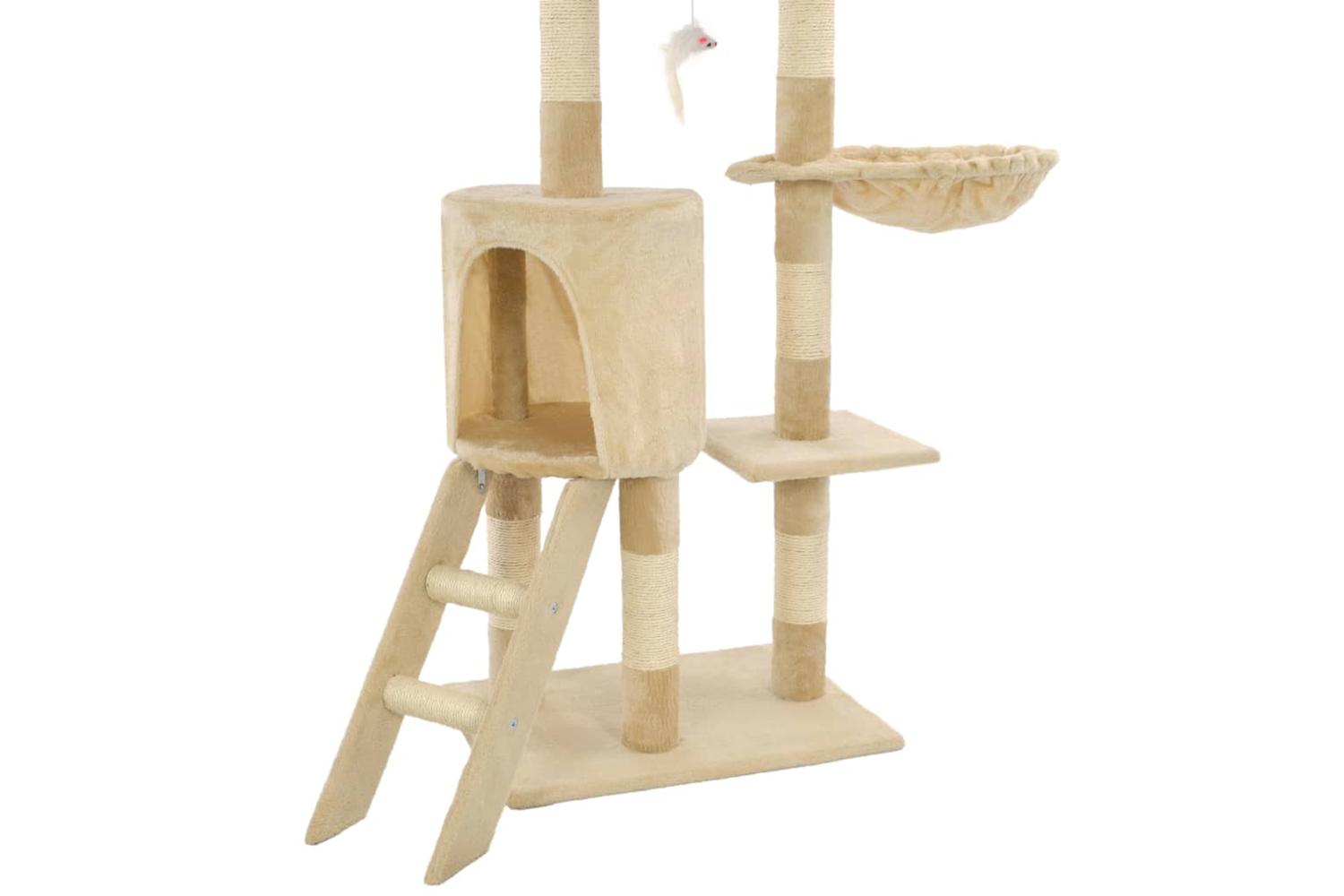 Cat Tree With Sisal Scratching Posts 138 Cm Beige-8