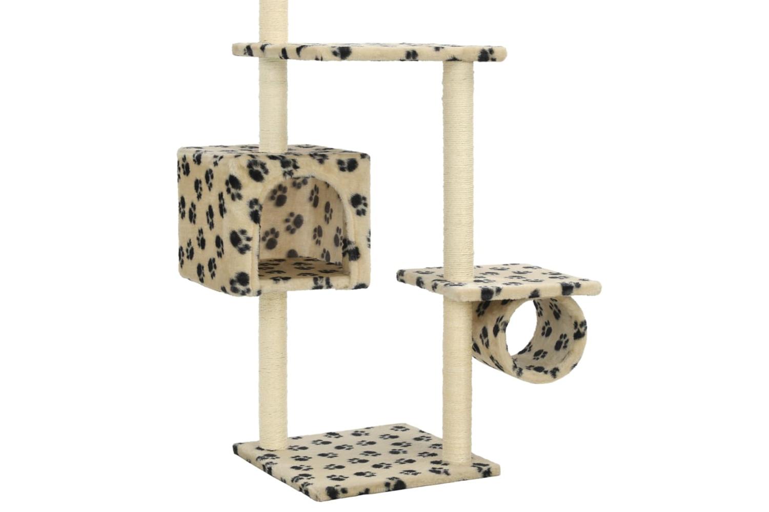 Cat Tree With Sisal Scratching Posts 260 Cm Beige Paw Prints-6