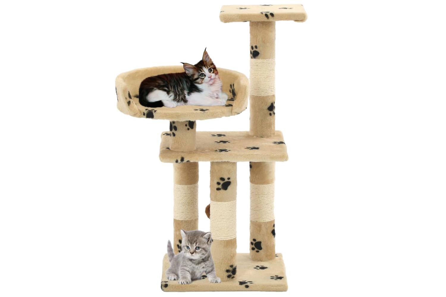 Cat Tree With Sisal Scratching Posts 65 Cm Paw Prints Beige-2