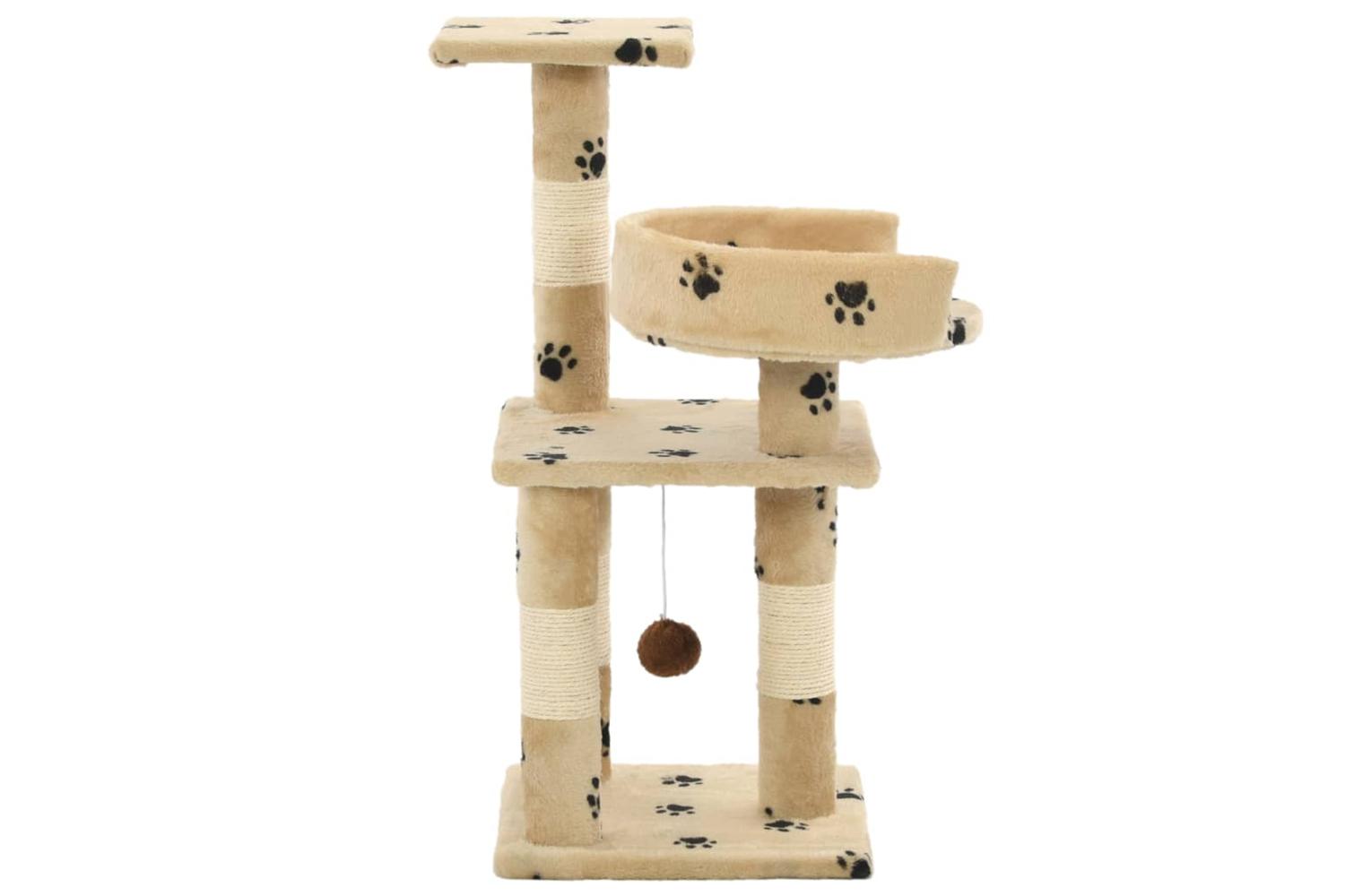 Cat Tree With Sisal Scratching Posts 65 Cm Paw Prints Beige-3