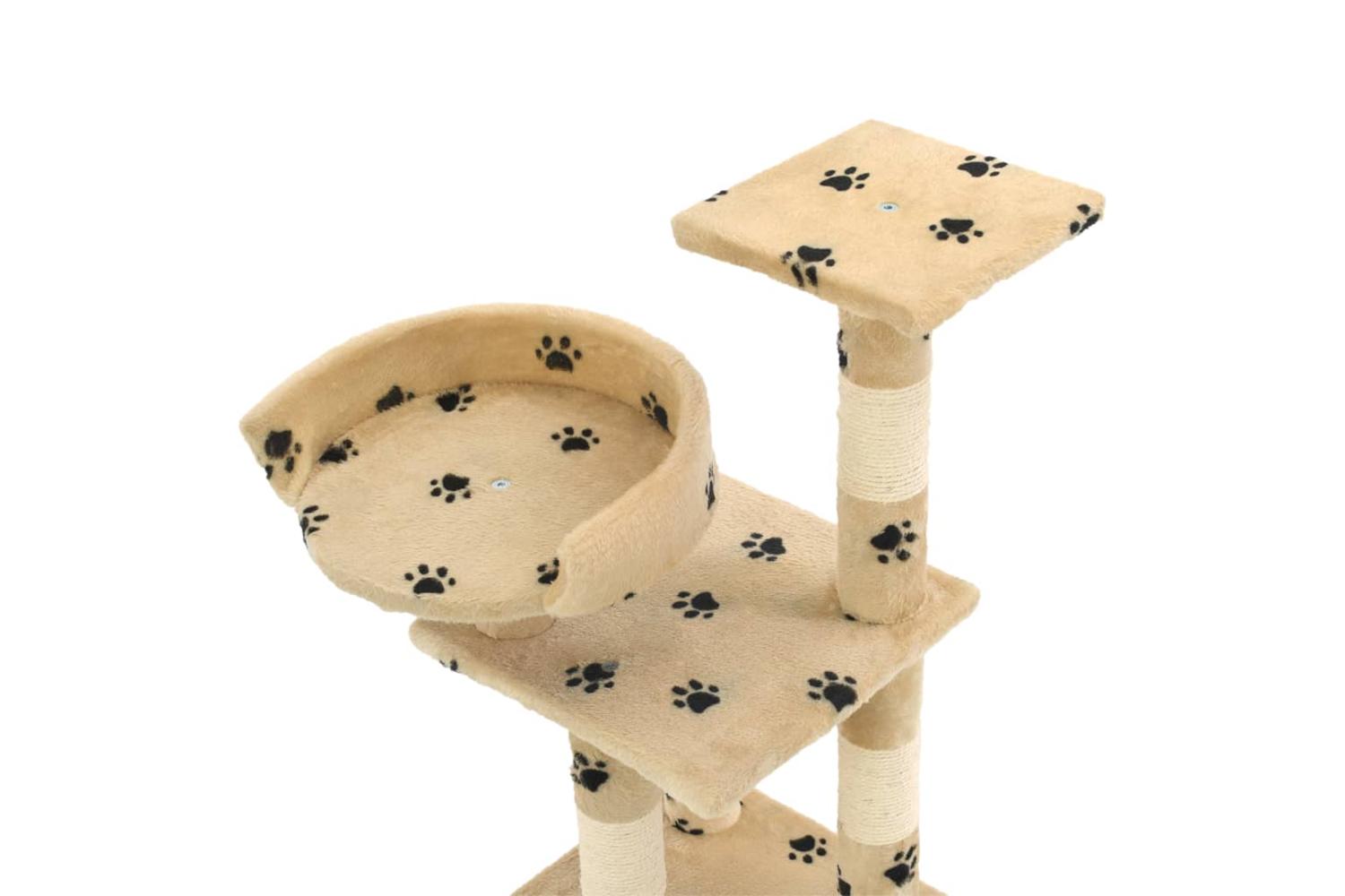 Cat Tree With Sisal Scratching Posts 65 Cm Paw Prints Beige-4