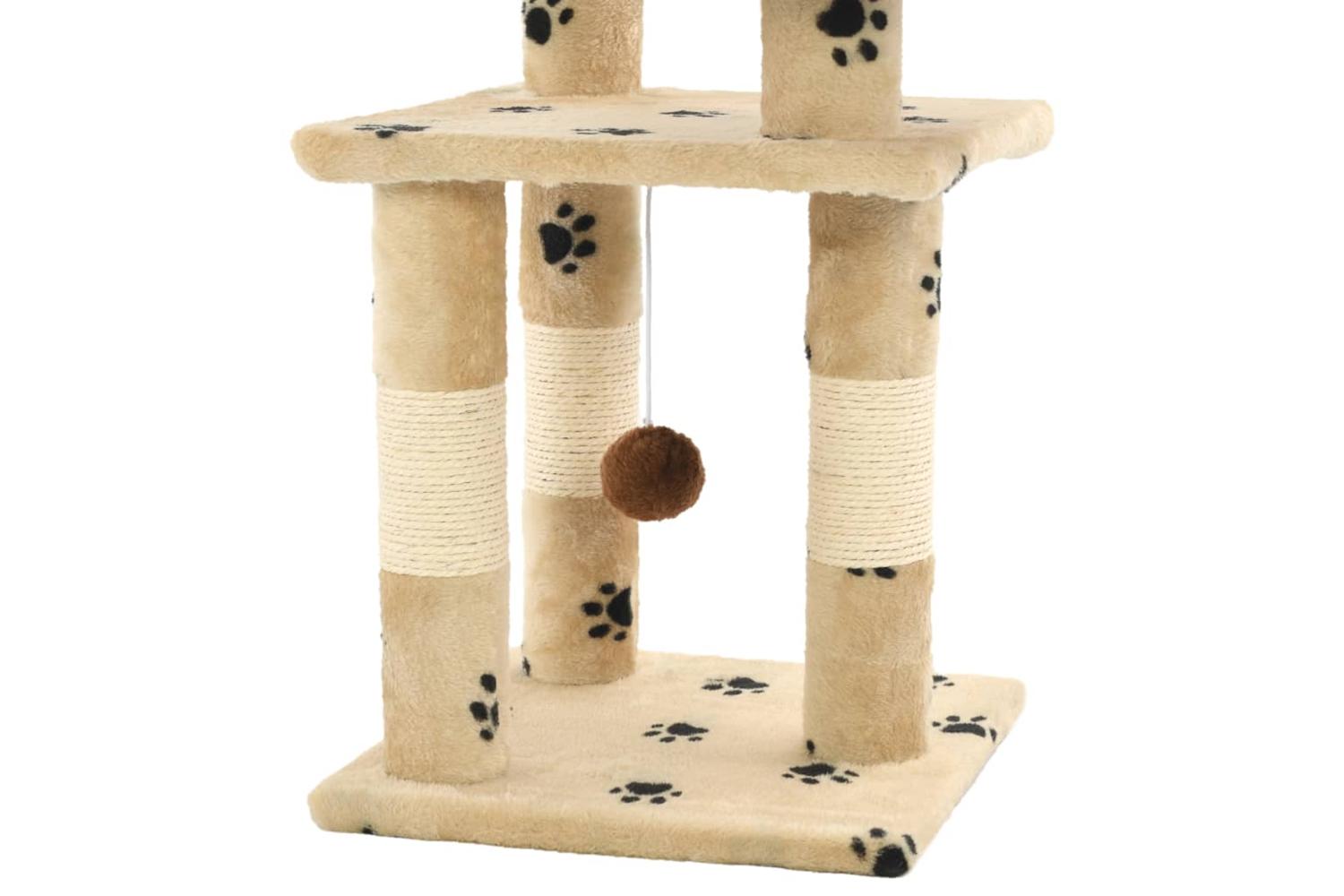 Cat Tree With Sisal Scratching Posts 65 Cm Paw Prints Beige-5