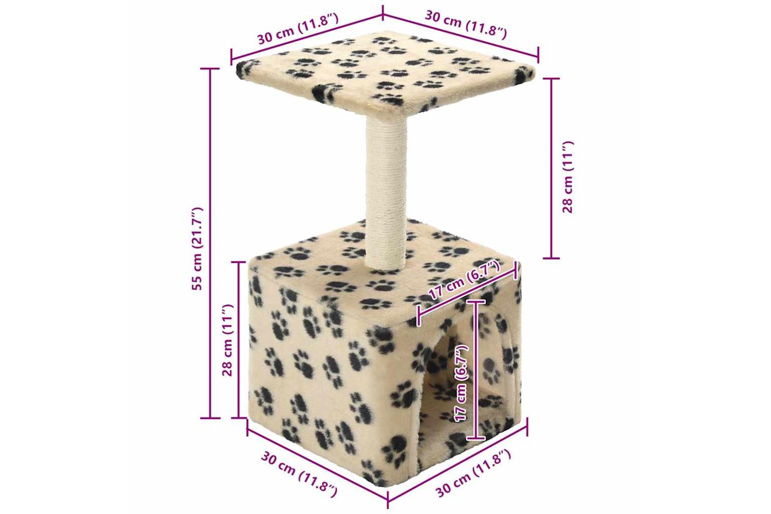 Cat Tree With Sisal Scratching Post 55 Cm Beige Paw Print-7