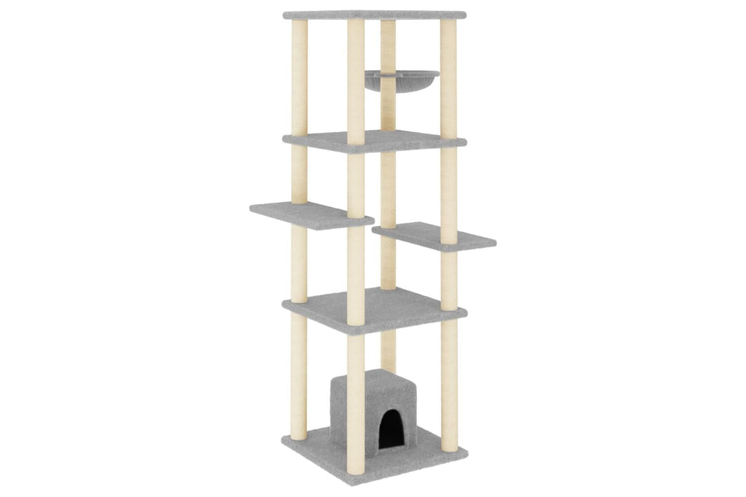 Cat Tree With Sisal Scratching Posts Light Grey 154 Cm-2