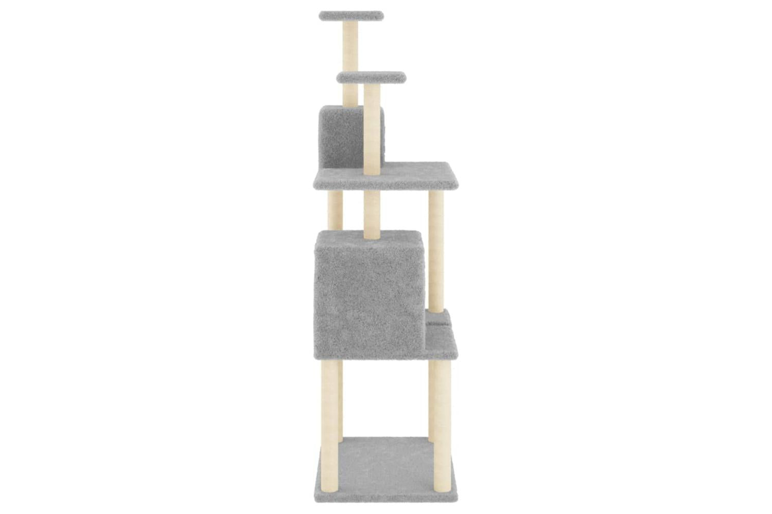 Cat Tree With Sisal Scratching Posts Light Grey 167 Cm-4