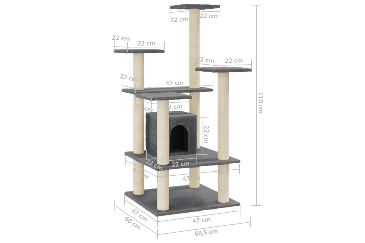 Cat Tree With Sisal Scratching Posts Dark Grey 110 Cm-8