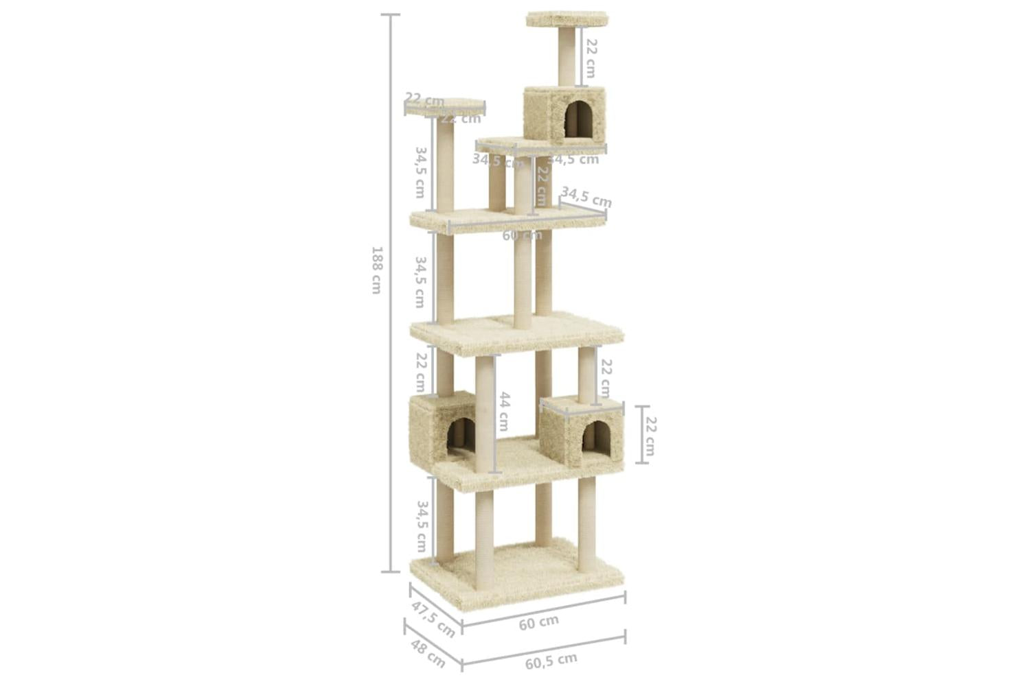 Cat Tree With Sisal Scratching Posts Cream 188 Cm-8