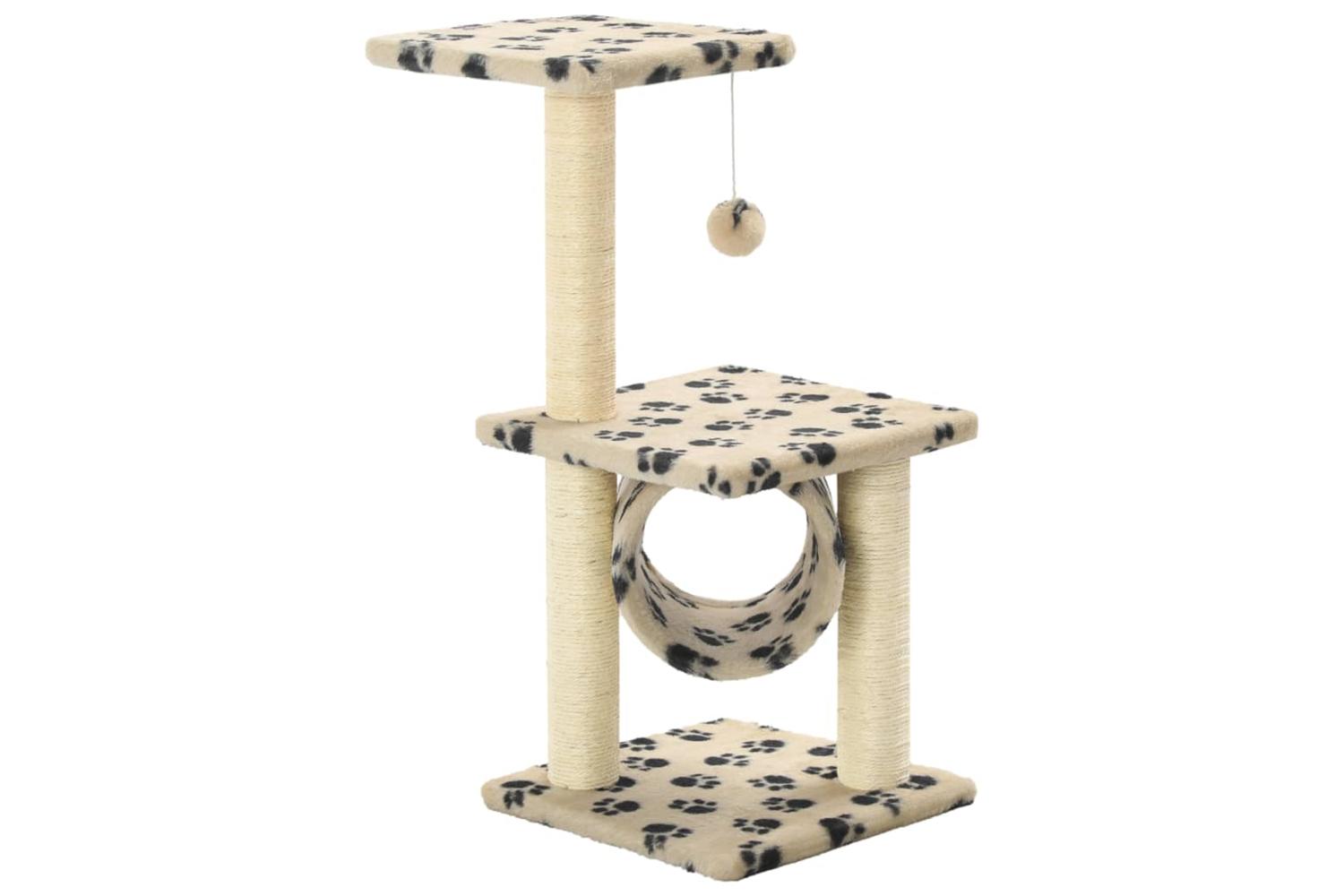 Cat Tree With Sisal Scratching Posts 65 Cm Beige Paw Print-2