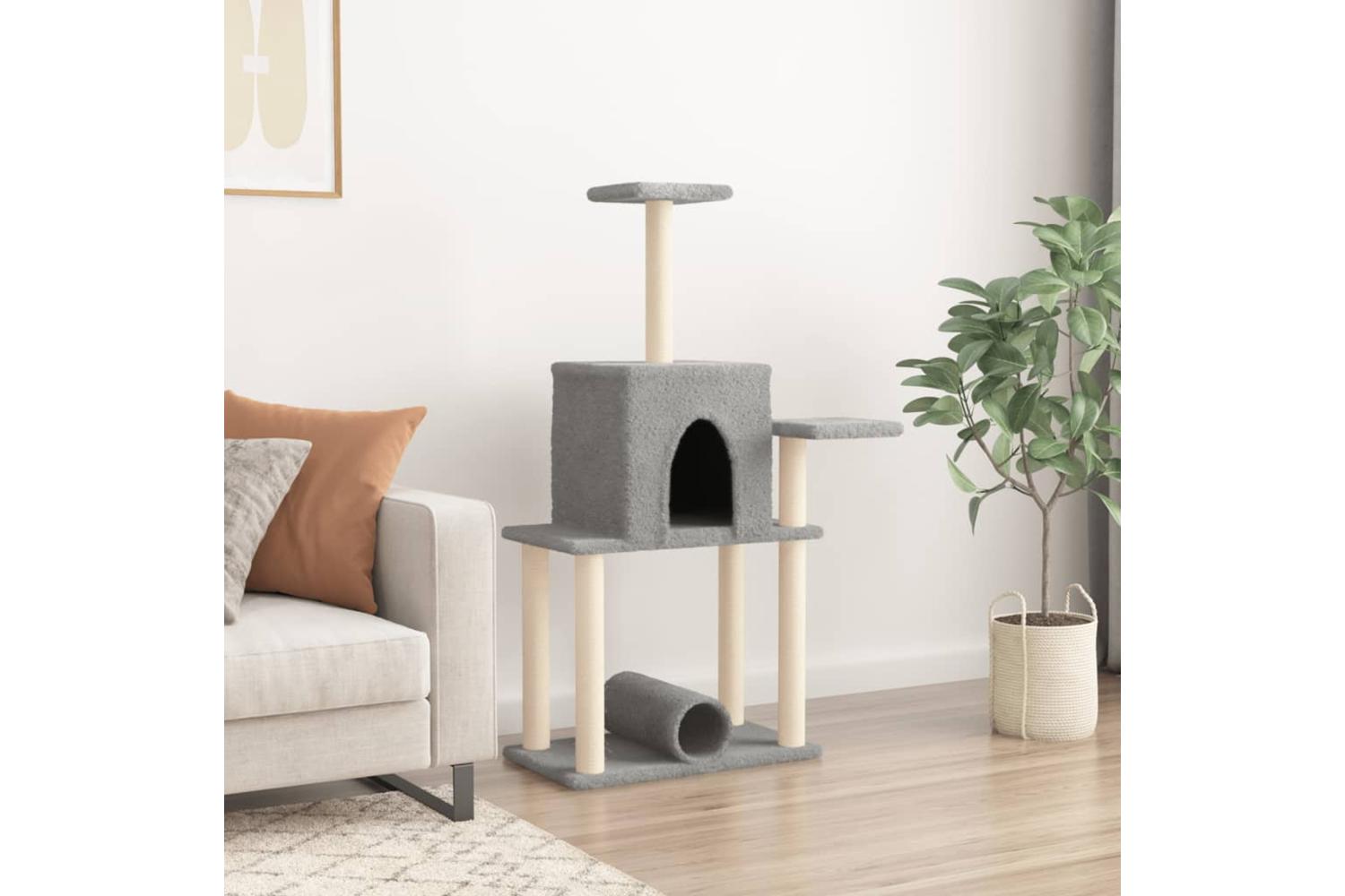 Cat Tree With Sisal Scratching Posts Light Grey 122 Cm-3