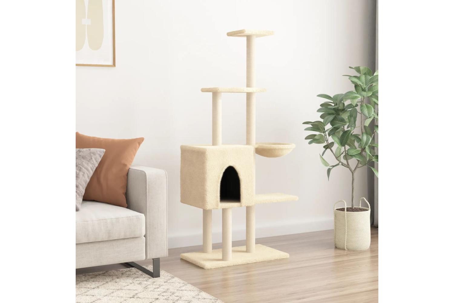 Cat Tree With Sisal Scratching Posts Cream 145 Cm-3