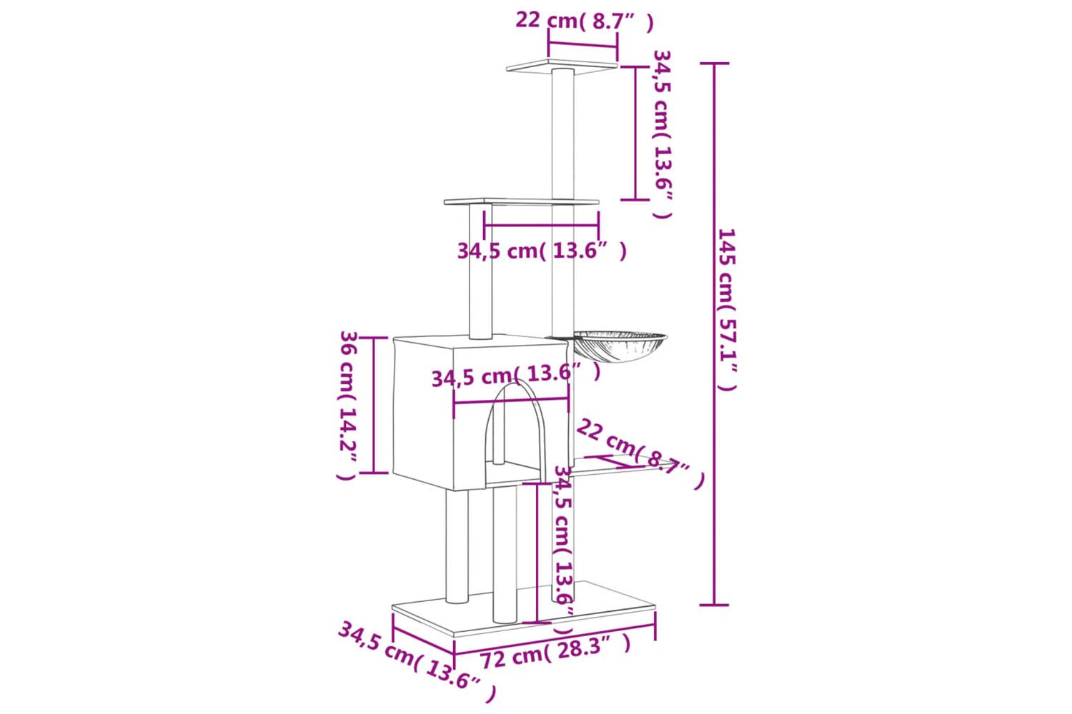 Cat Tree With Sisal Scratching Posts Cream 145 Cm-9