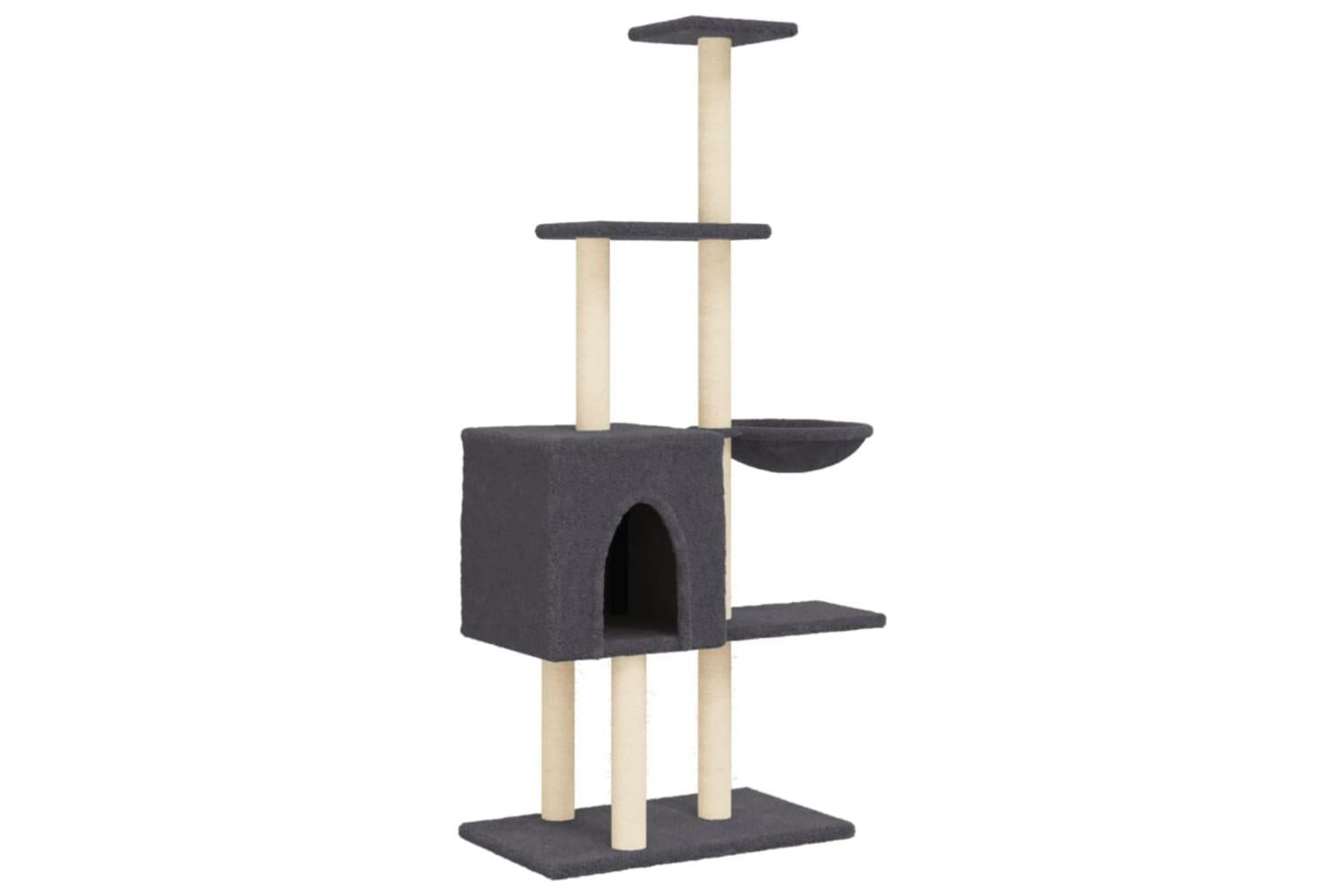 Cat Tree With Sisal Scratching Posts Dark Grey 145 Cm-2